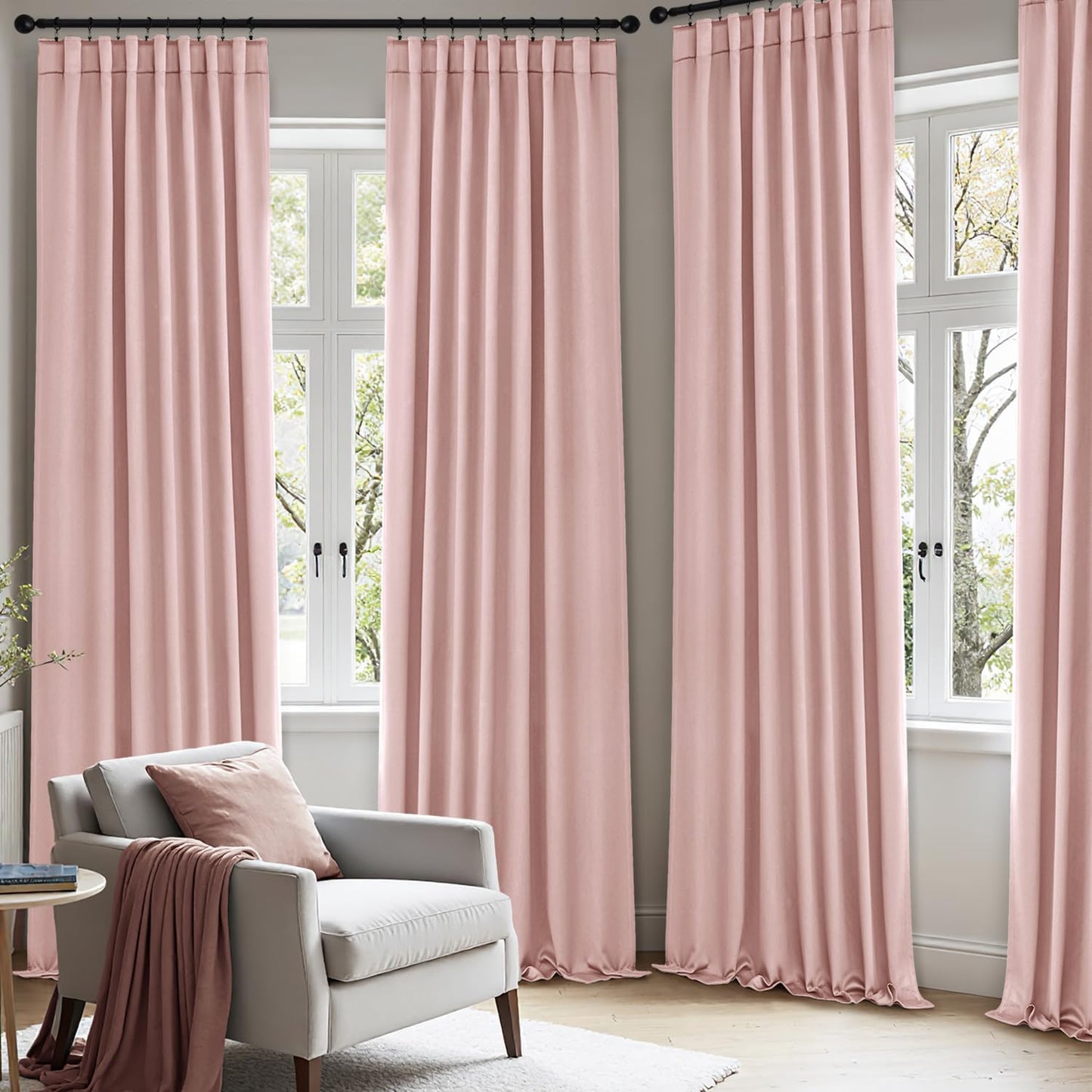 ANRODUO Light Pink Blackout Curtains for Girls Bedroom Living Room, Back Tab Rod Pocket Pinch Pleated Thermal Insulated Room Darkening Curtains 54 Inches Long 2 Panels, 42 x 54 Inch