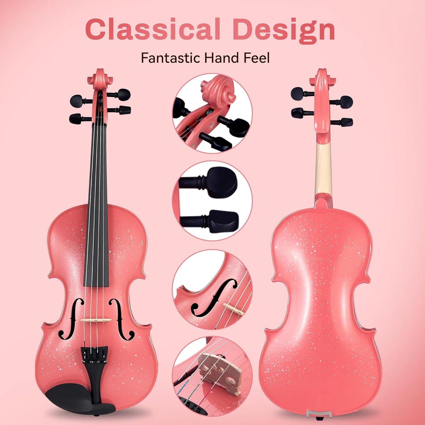 Poseidon Violin 4/4 Violin for Beginner, Girls Violin with Premium Solidwood Spruce Top with Hard Case, Extra Bows, Extra Strings, Shoulder Rest, Rosin, Clip-on Tuner, Manual