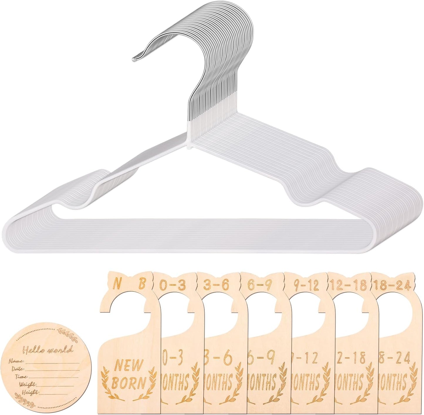 8Pcs Wooden Baby Closet Dividers for Baby Clothes Organizer, and 30Pcs Baby Hangers, Baby Closet Organizer Baby Clothes Dividers for New Mom Dad Parents, 0-24 Months, Large, SL0058