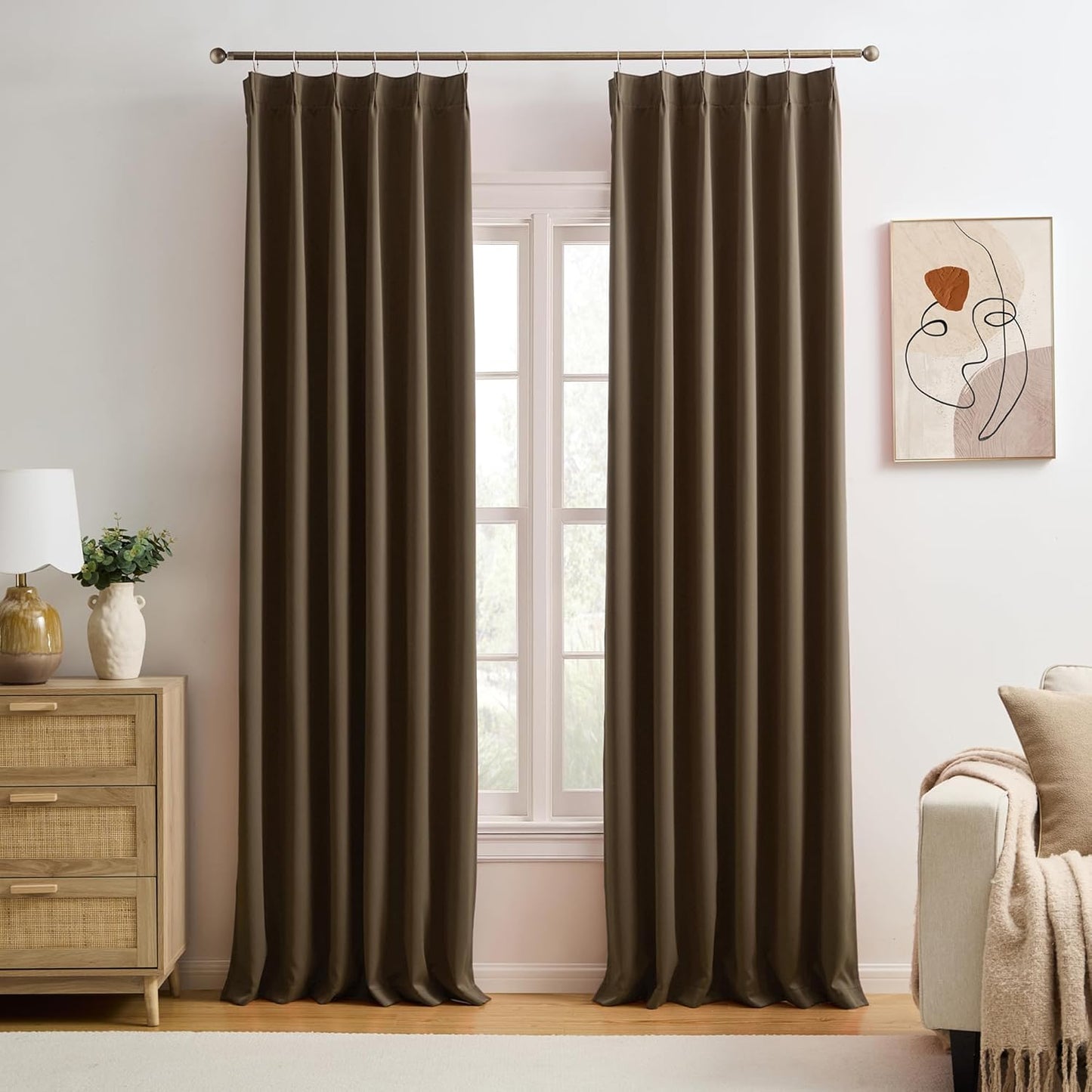 KEQIAOSUOCAI Blackout Curtains 84 Inches Long, Pinch Pleated Window Room Darkening Curtain Panels Drapery for Home, Hotel, Office, 40" W x 84" L, Set of 2, Chocolate Brown