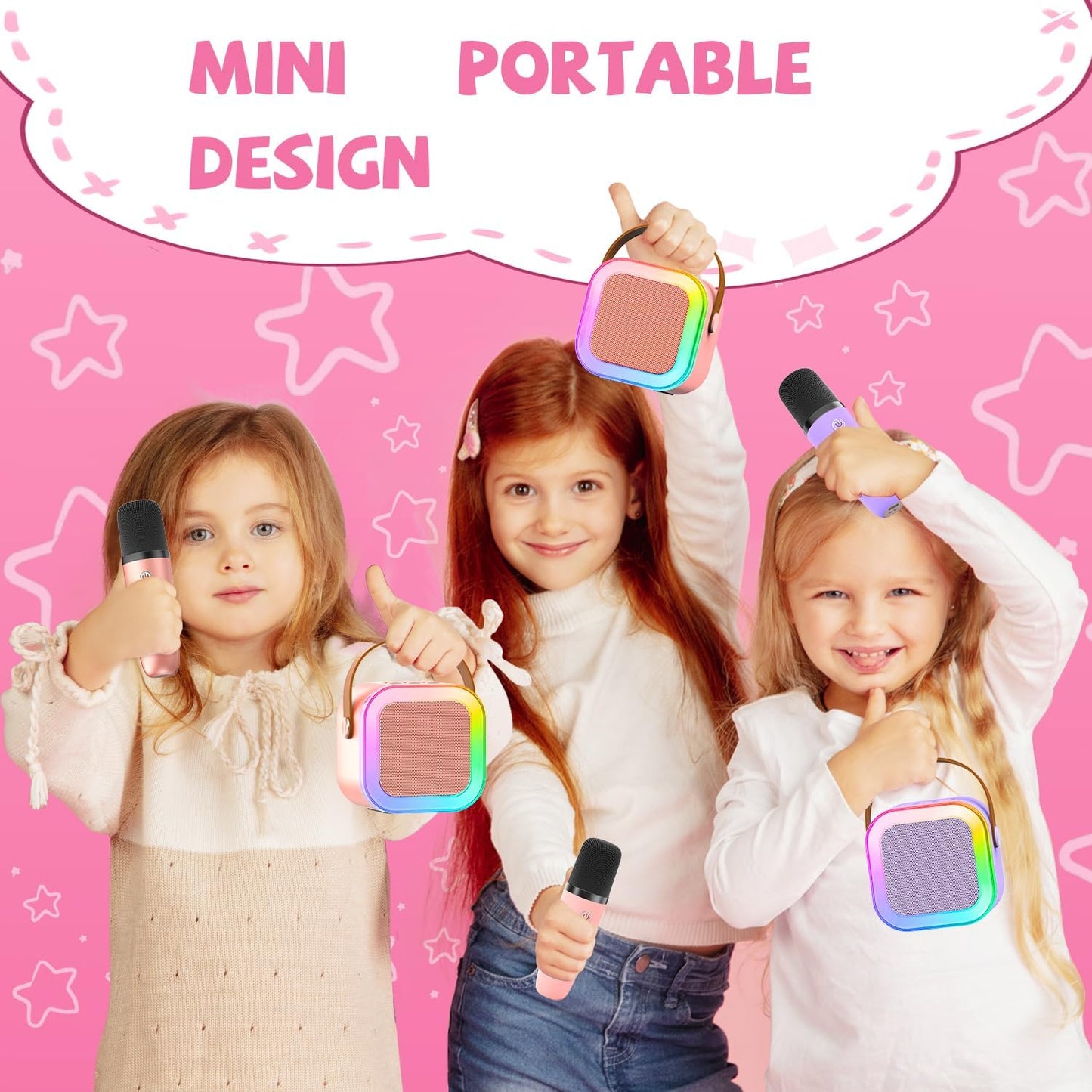 【2025 Newest】 Mini Karaoke Machine for Kids Girls & Boys - Portable Bluetooth Speaker with 2 Wireless Microphones - Kids Birthday Gifts for Ages 4-10 - Kids' Instrument Accessories - Rose Gold