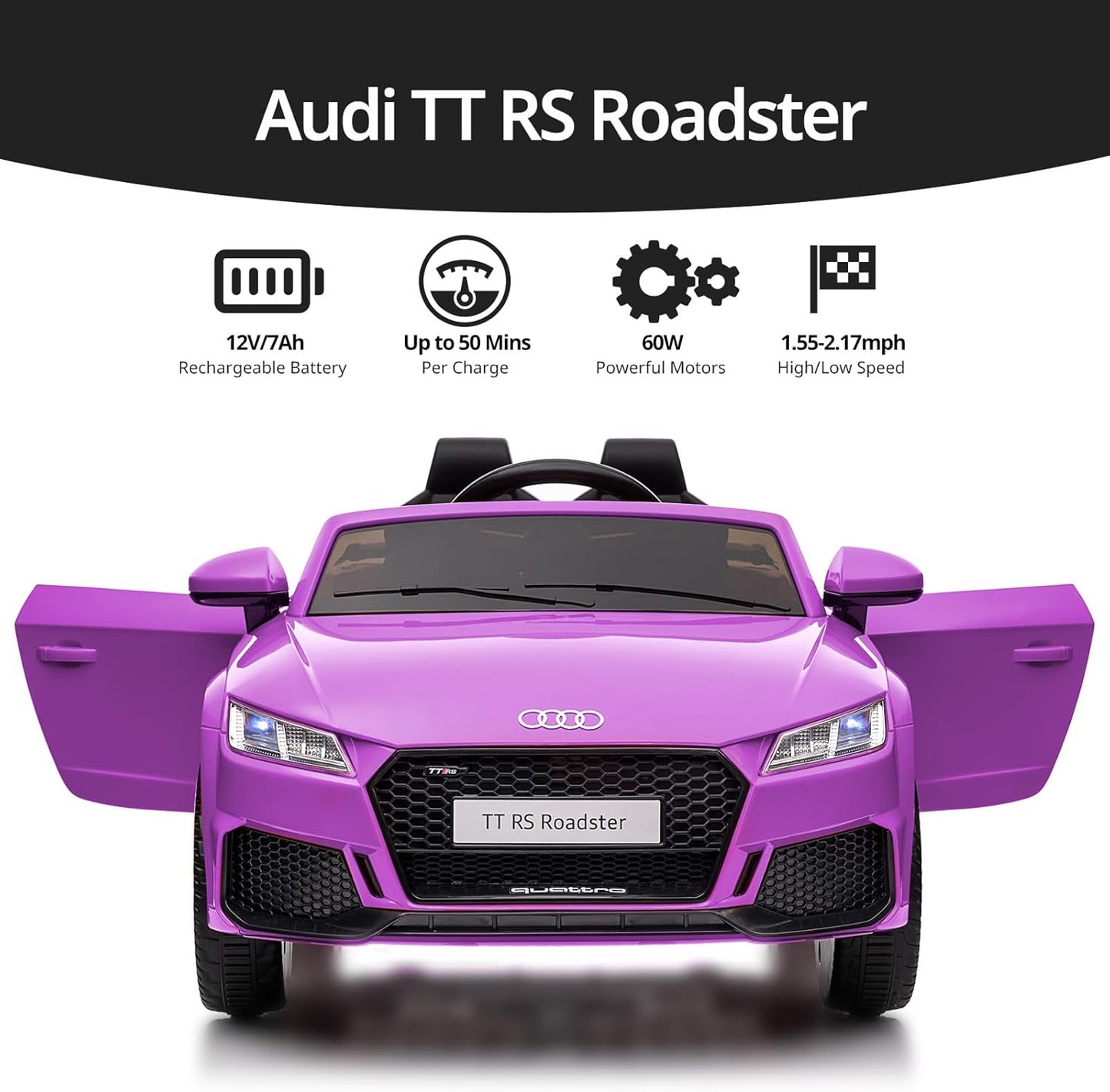 Licensed Audi Electric Kids Car, 12V Kids Ride-on Toy Car for Toddlers w/Remote - Purple