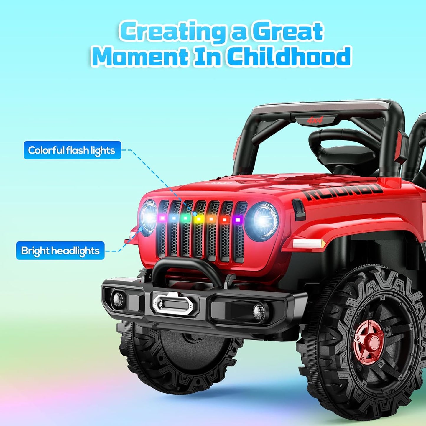 SEALIGHT 12V Kids Ride On Car Truck w/Parent Remote Control, 4 * 380W Motors, 3 Speeds, Emergency Braking, LED Lights, Music & Horn, Kids Electric Vehicles Toddler Electric Car for Girl Boy Gift