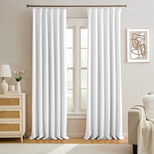 KEQIAOSUOCAI Extra Long Pleated Curtains 108 Inches Long 9 ft Length, Luxury Pinch Pleats Drapes for Sliding Door, Window Curtain Panels Sweep to Floor for Villa 40x108,Set of 2