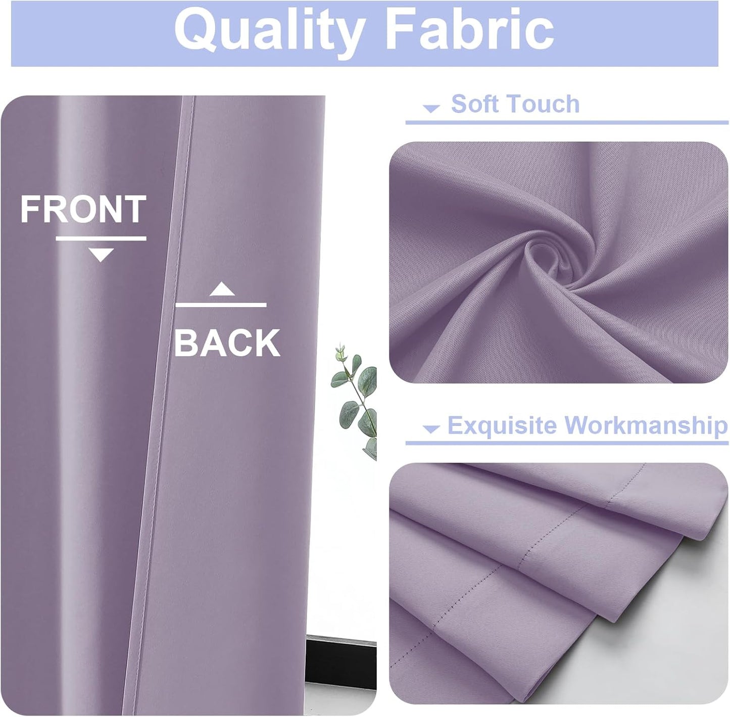 Simplebrand Ava Lilac Short Blackout Curtains for Bedroom 45 Inches Long 2 Panels Set, Solid Thermal Insulated, Energy Saving Window Treatment Curtains Blackout Drapes, W40 x L45 Inch, Lilac