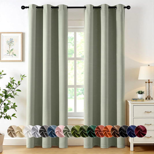 MIULEE Sage Green Blackout Curtains for Bedroom Living Room 86 Inches Long 2 Panels, Thermal Insulated Room Darkening Drapes Solid Grommet Top Noise Reducing Light Green Window Treatments 40x86 Inch