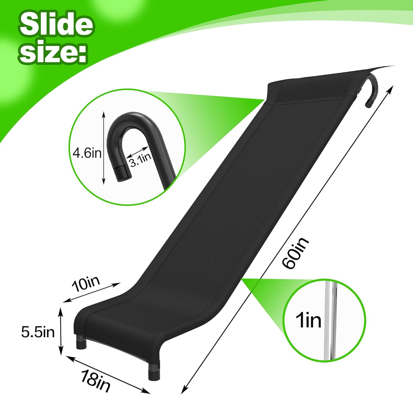 Trampoline Slide, 10FT 12FT 14FT 15FT 16FT Trampoline Universal Outdoor Slides, Trampolines Accessories with Cushioning Effect, Suitable for Kids to Climb Up Slide Down, Safety Slider (Black)