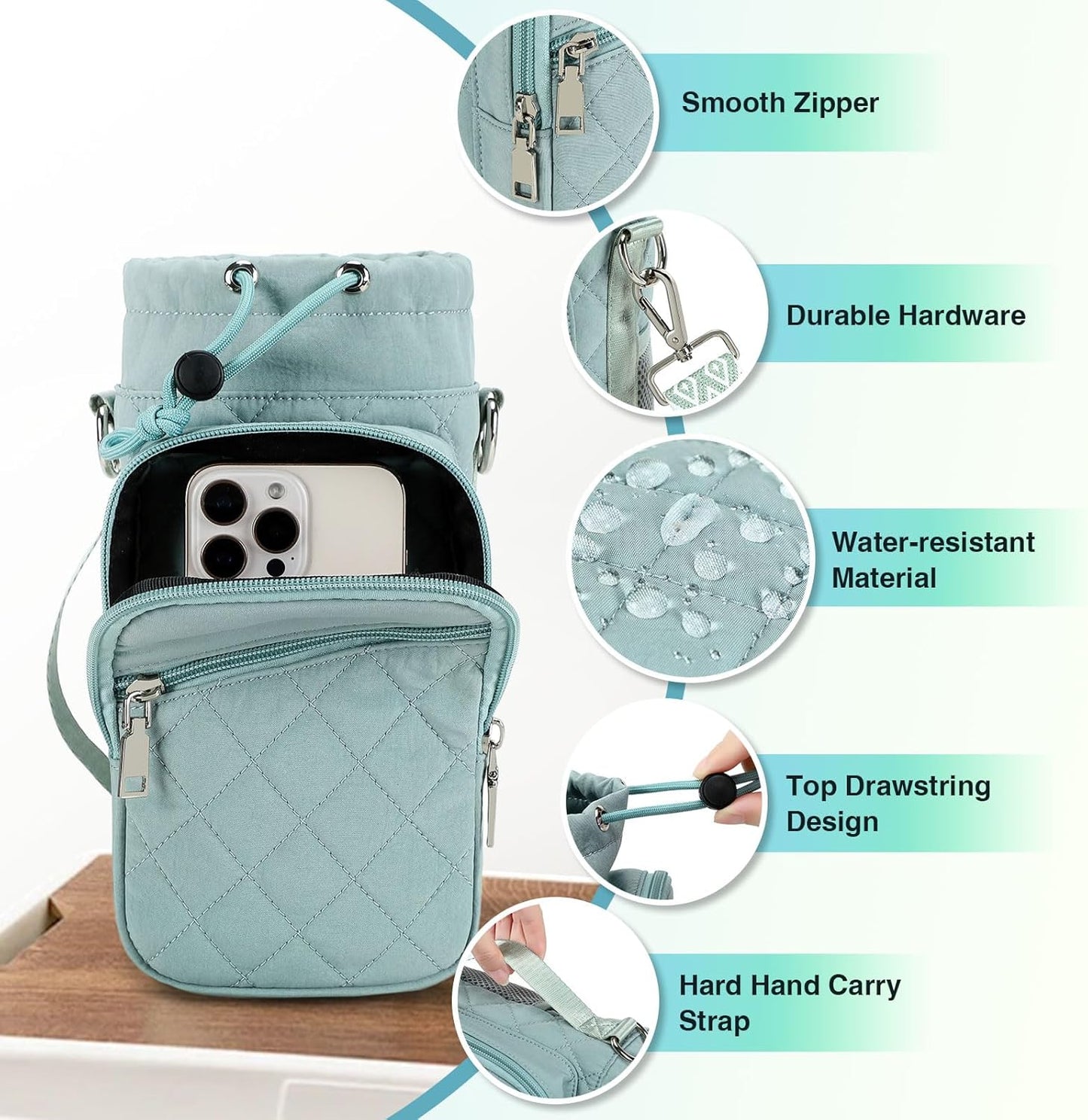 Water Bottle Carrier Bag with Strap, Water Bottle Holder Crossbody Bags for Women Men for Walking, Hiking,Cycling