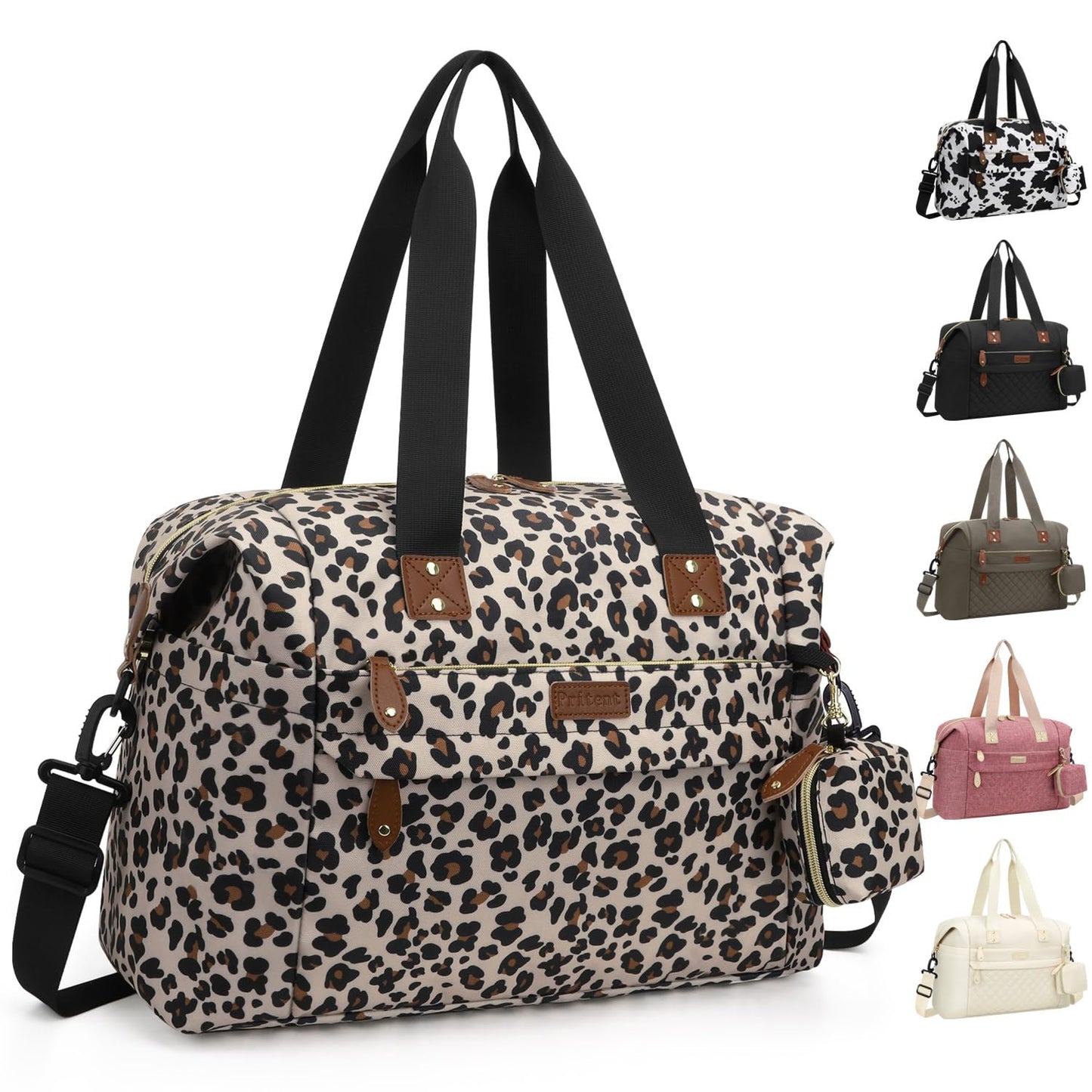 Diaper Bag Tote - Diaper Baby Bags with Pacifier Case, Shoulder Straps, Stroller Clips, Waterproof Large Mommy Maternity Travel Baby Bag for Mom and Dad, Leopard Print