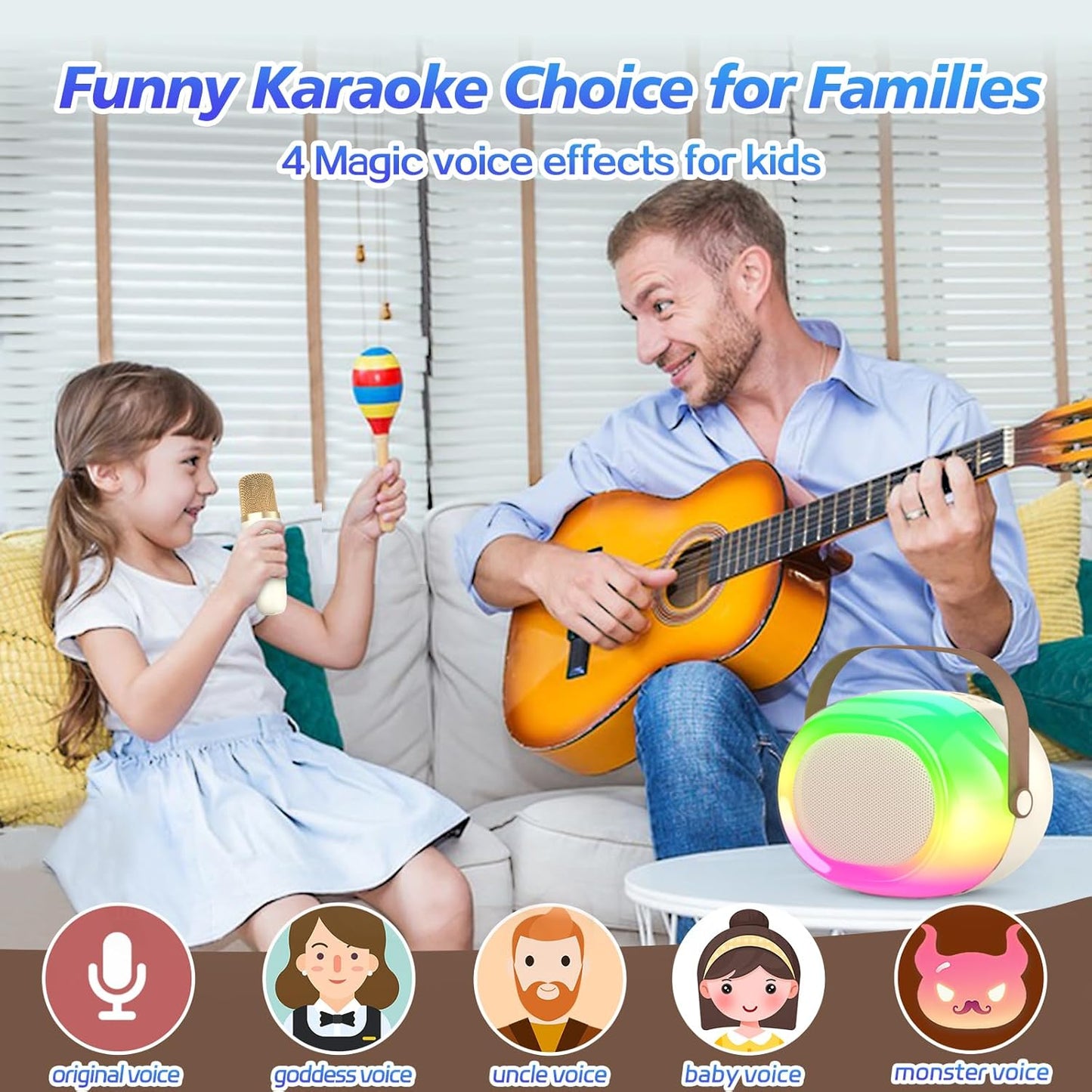 Karaoke Machine for Adults,Portable Bluetooth Speaker with Two Wireless Microphones and Dynamic Lights,Support TF/USB/AUX,Birthday Gifts for Girls/Boys//Men/Women/Family Home Party