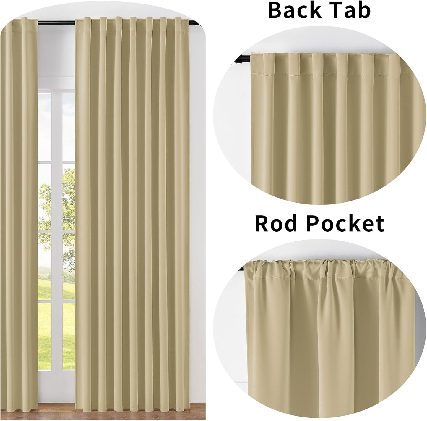 Joydeco Custom Blackout Curtains for Bedroom, 1 Panel Room Darkening Curtains & Drapes for Living Room Window Rod Pocket Back Tab (Custom Size,Beige)