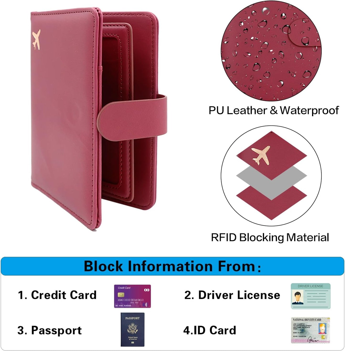 Melsbrinna Rfid Passport Holder for Travel women/Men, Cute Passport Wallet Rfid Blocking Card Slots, Rfid Passport Cover/CaseTravel Wallet, Passport Book Holder (1, Red3)