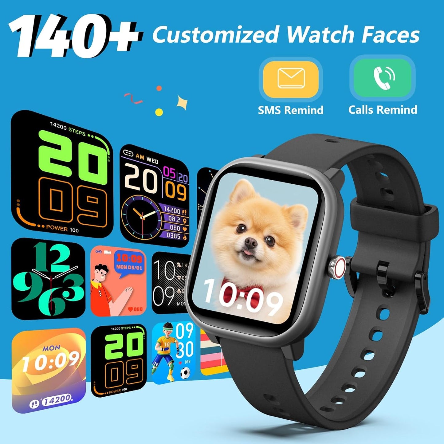 Kids Wach for Girls Boys 6-15 Year Old - Smart Watch for Kids 1.8" Fitness Tracker,No Phone Needed,Pedometer Sleep Monitor Heart Rate Waterproof,Puzzle Game for Girls Boys Teens Birthday Gift (Black)