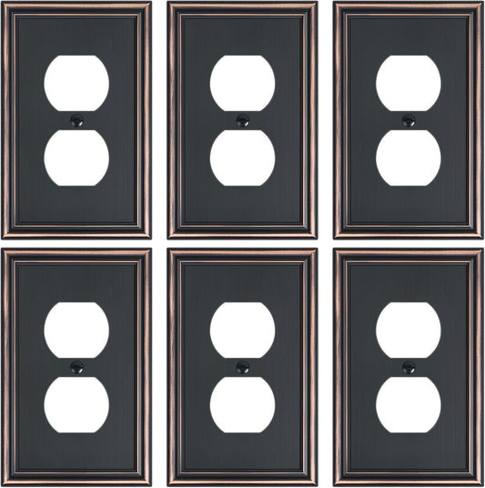 6-Pack Single Duplex Outlet Cover Plate, Decorative Aged Bronze Switch Plates and Outlet Covers, Metal Wall Plates for Electrical Outlets, 1 Gang Receptacle Cover, Corrosion Resistant