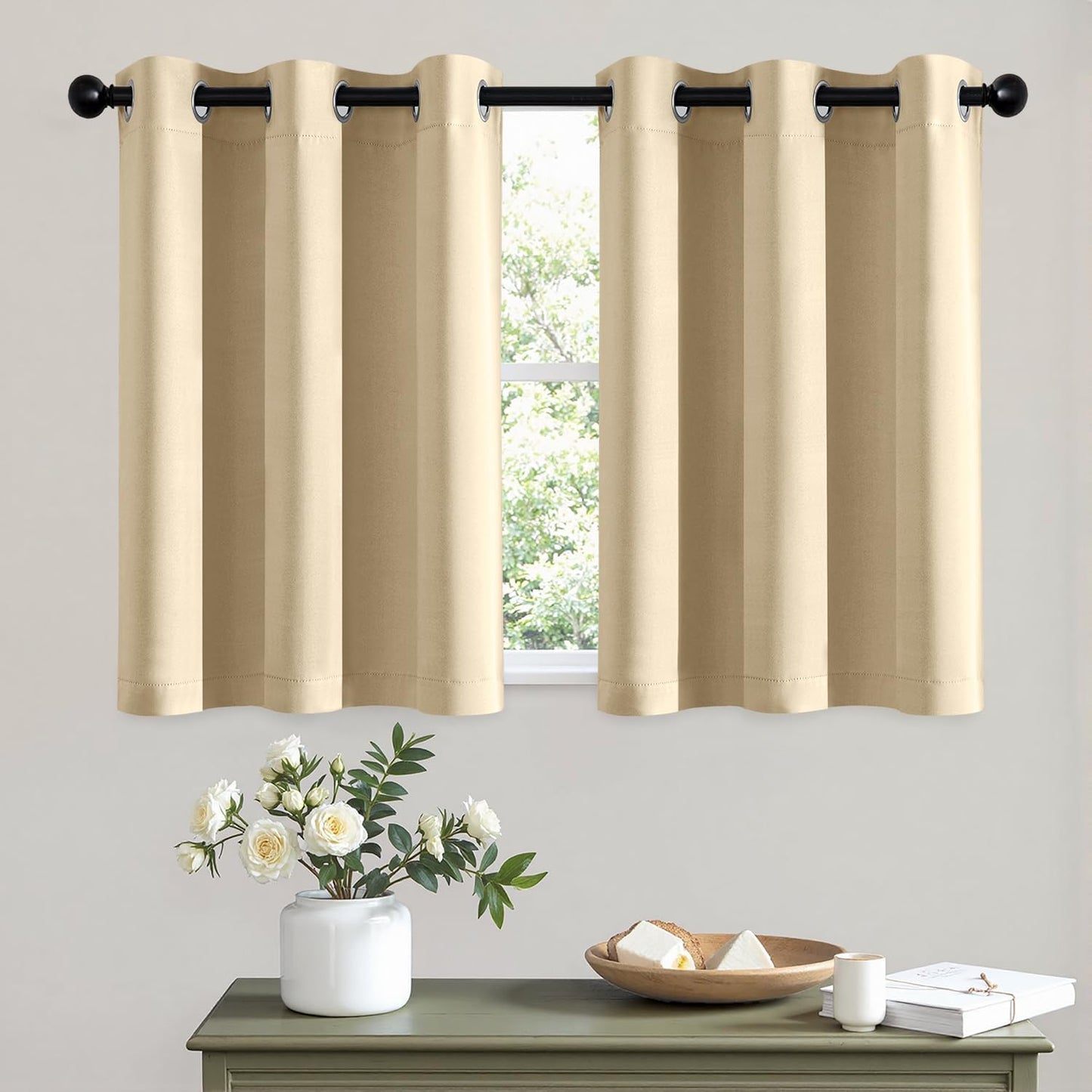 MIULEE Short Curtains for Windows - Cream Beige Blackout Half Window Curtains Thermal Insulated Privacy Drapes for Kitchen Bedroom Bathroom Grommet Top Small Basement Tiers W40 x L36 Inch 2 Panels