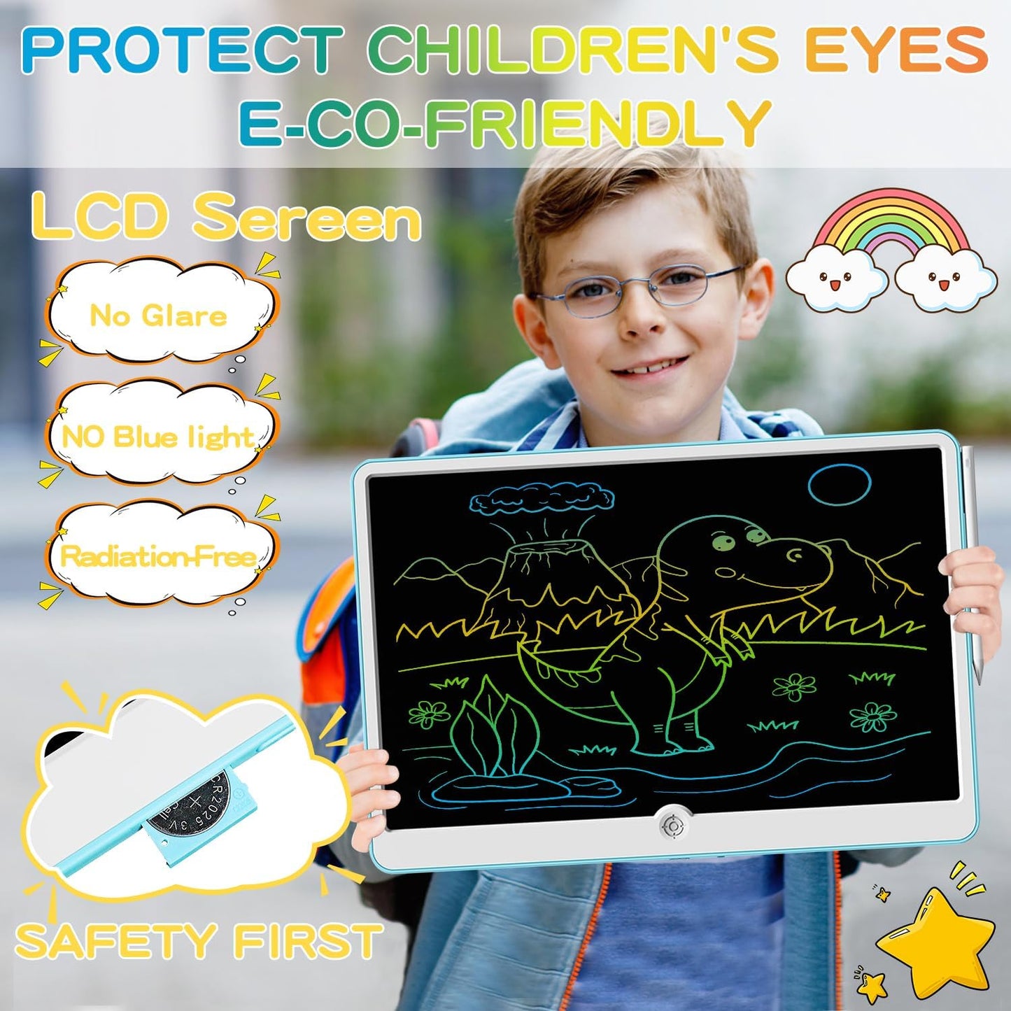 15 Inch LCD Writing Tablet for Kids Ages 3 4 5 6 7 8, Reusable Doodle Board with Stylus Pen Drawing Pad, Educational Travel Toy for Boys & Girls, Ideal Birthday & Holiday Gift