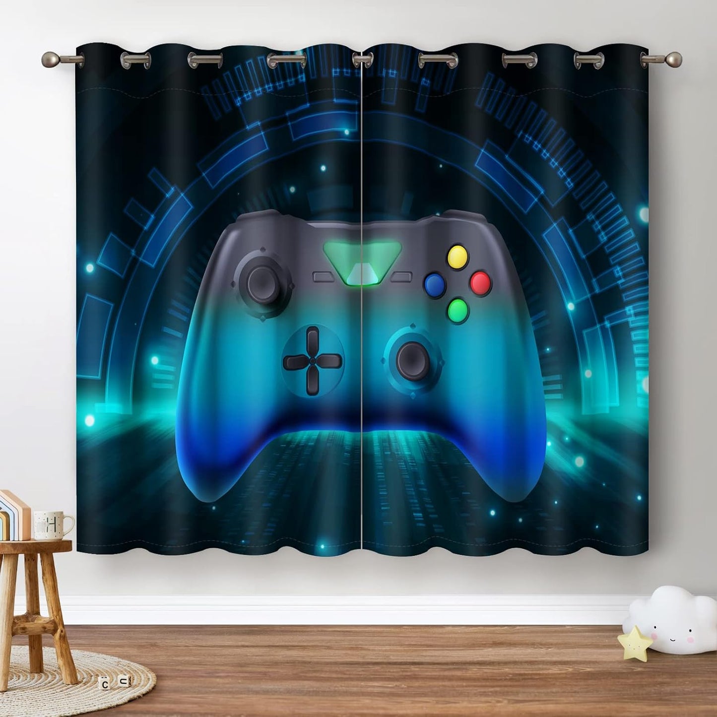 Jekeno Game Controller Blackout Curtains for Kids Boys Teens Bedroom Colorful Video Game Gamer Gaming Gamepad Decor for Home Living Room Grommet Window Drapes 2 Panel Set, 42"x84"