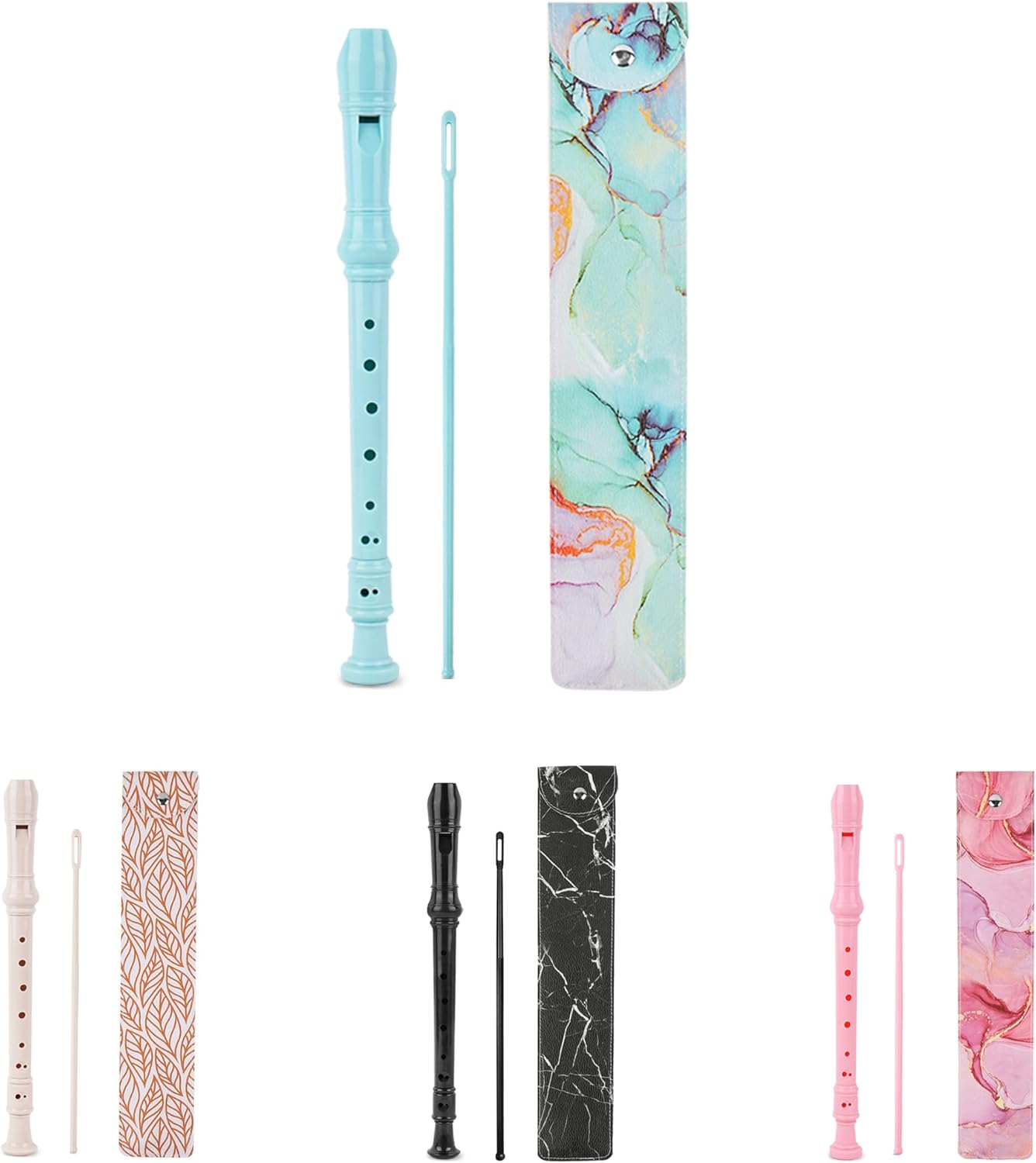 Recorder Instrument for Beginner Adults,8-Hole Soprano Descant Recorder Music Flute with with Cleaning Rod & Leather Case For Home Entertainment(2-Blue Green Splash-ink)