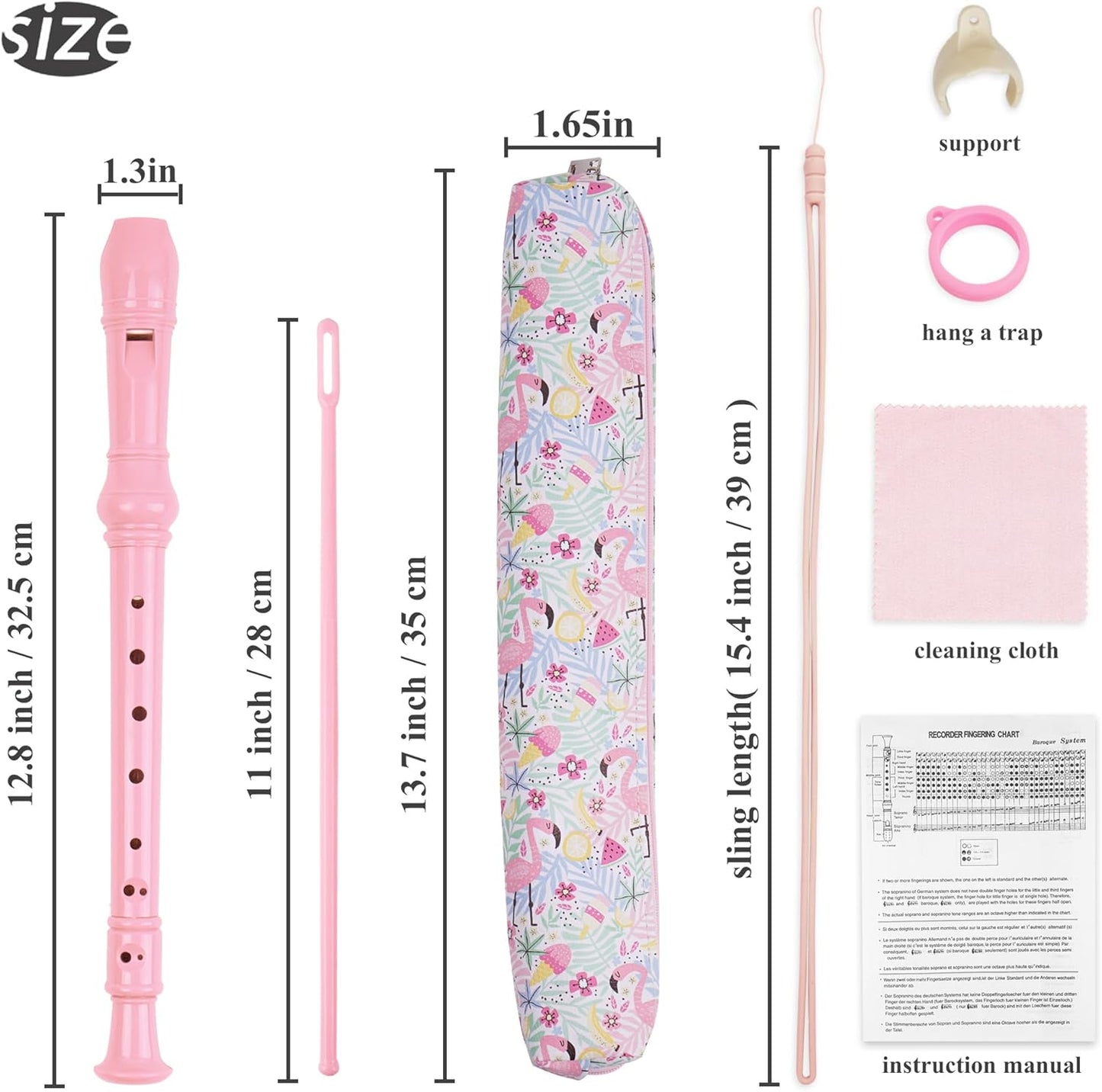 Recorder Instrument for Beginner Adults,8-Hole Soprano Descant Recorder Music Flute with Cleaning Rod & Case Bag For Home Entertainment(2-Pink Flamingo2)