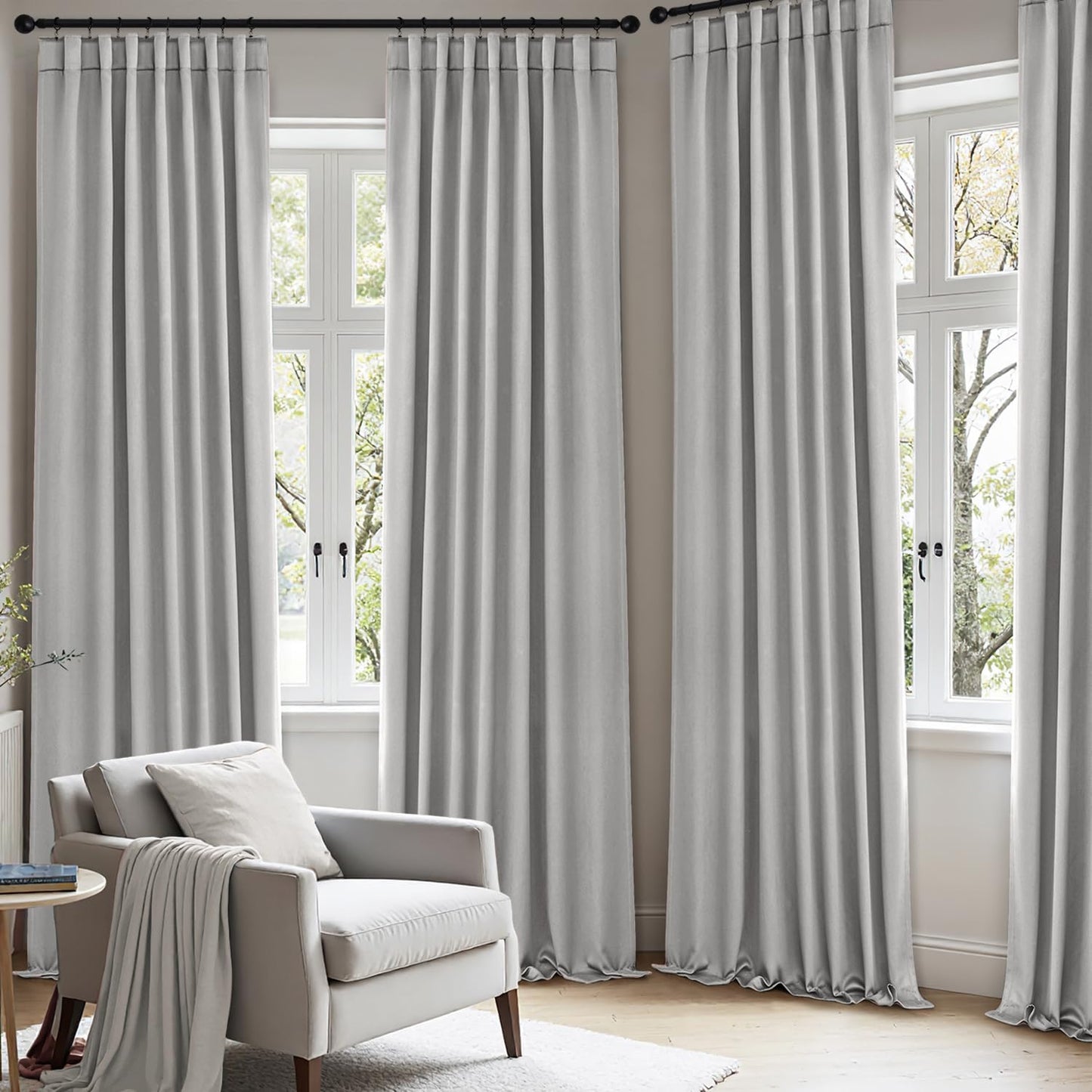 ANRODUO Back Tab Blackout Curtains for Bedroom Living Room, Rod Pocket Pinch Pleated Thermal Insulated Room Darkening Curtains 54 Inches Long 2 Panels, Light Grey, 42 x 54 Inch
