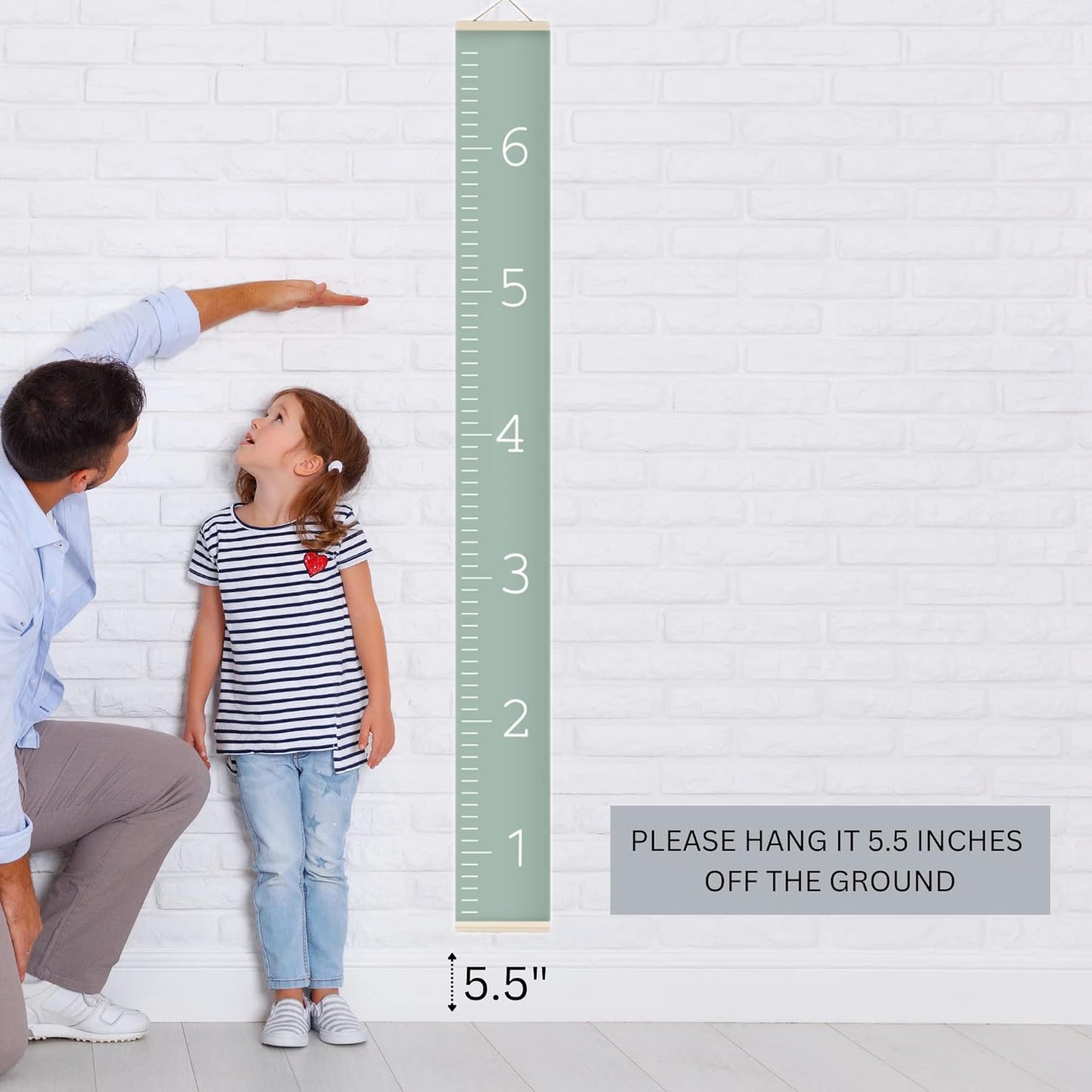 Morxy Canvas Growth Chart for Kids - Unisex Kids Room Wall Decor - Measuring Height Chart- Wall Tape with Height Chart for Kids (Canvas, Plain sage)