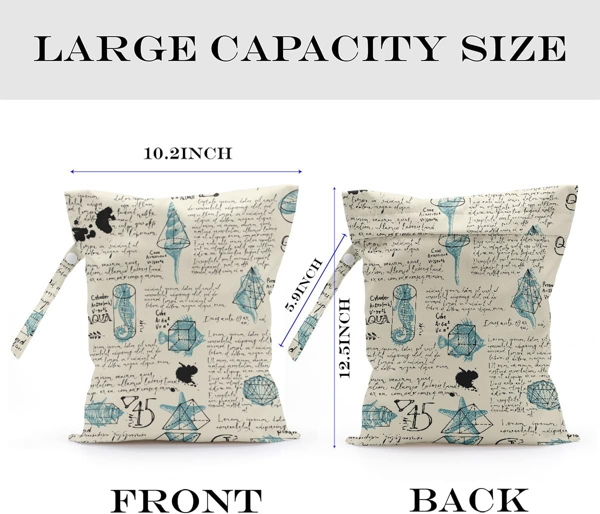 Wet Bag, Wet Dry Bag, Wet Bag for Swimsuit, Travel, Beach, Pool, Diapers, Dirty Yoga Gym Clothes, Makeup Bag, Waterproof Reusable Beach Bag Ocean Decor Starfish Sea Horse Anchor