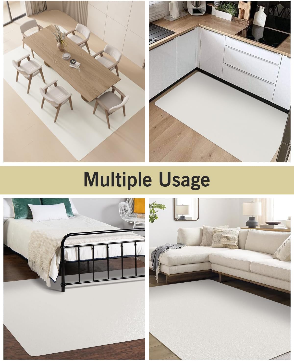 Soft Plastic Floor Mat for Under Dining Table, 5'×7' Beige Waterproof Vinyl Area Rug for Living Room, Non-Slip Multi-Pupose Floor Cover Protector for High Traffic Areas