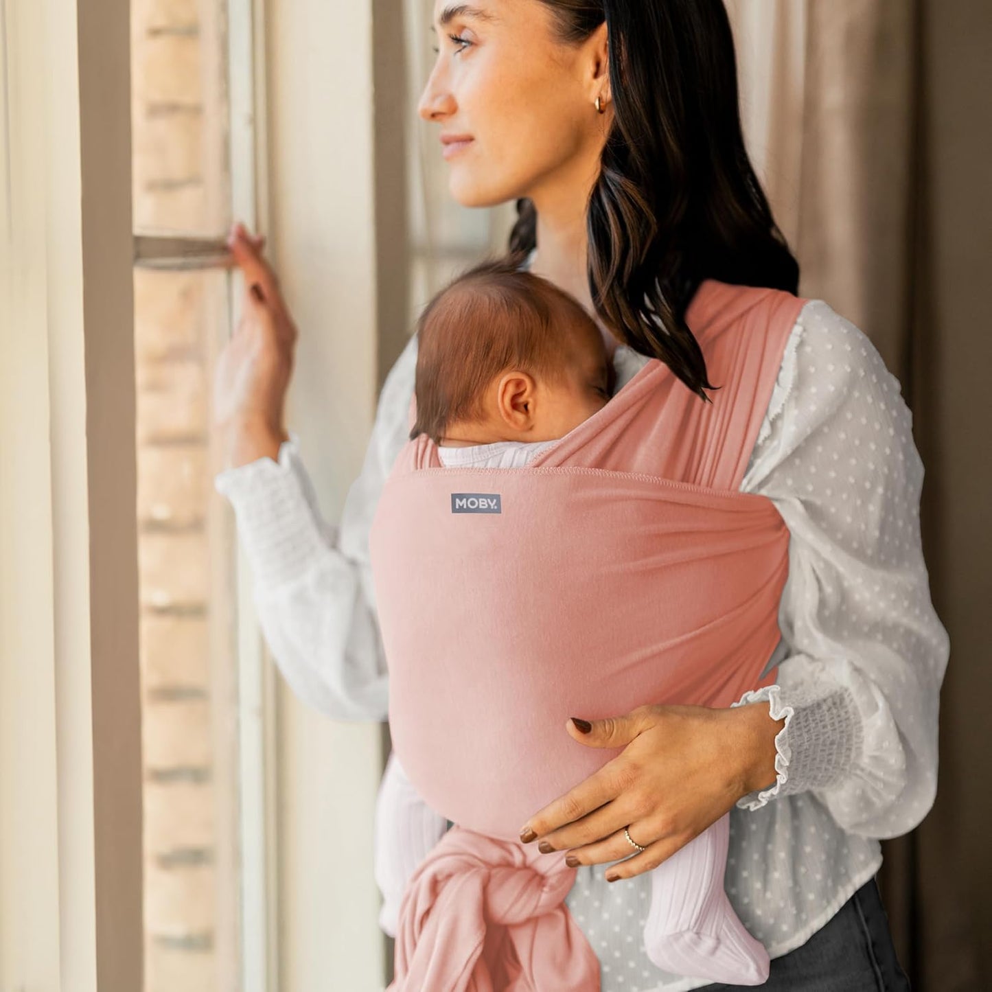 Moby Basics Baby Wrap Carrier for Newborns to Toddlers (8-33lbs), Infant Sling Carrier, Lightweight & Hands Free Design, Adjustable for All Body Types (Ballet Slipper)
