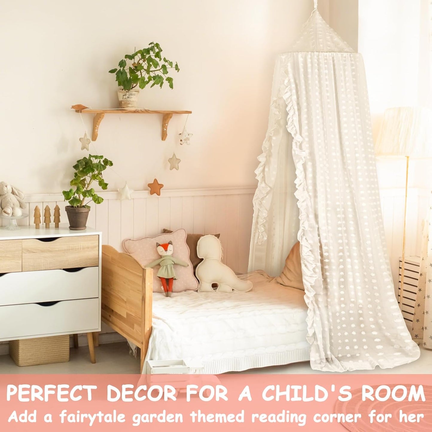 Princess Bed Canopy for Girls - Crib Canopy for Bed - Mosquito Net for Bed, Kids Bed Canopy with Princess Room Decor for Girls Bedroom,Children's Reading Room Decor (Beige)