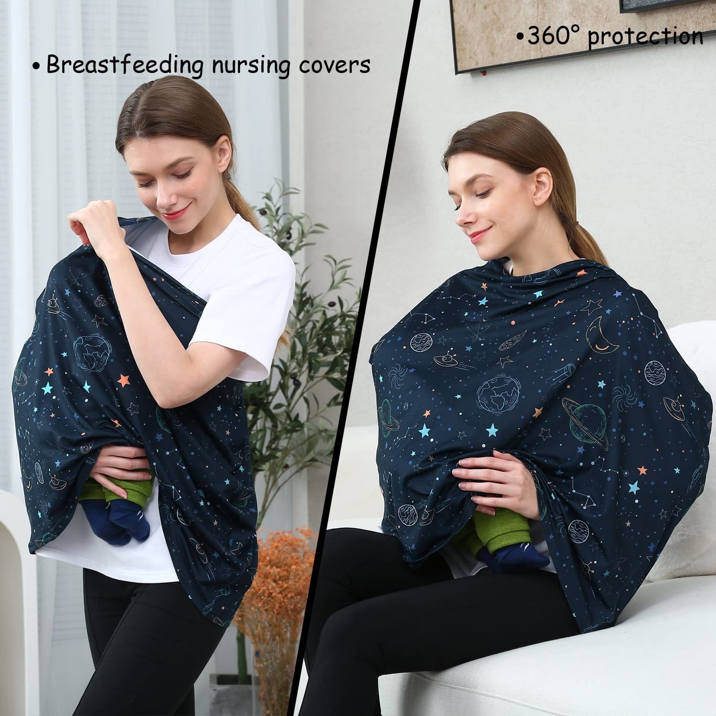 Car Seat Covers for Babies – Multi-use Breastfeeding Cover Carseat Canopy Cover, Infant Stroller Covers for Boys and Girls (Navy Blue Space)