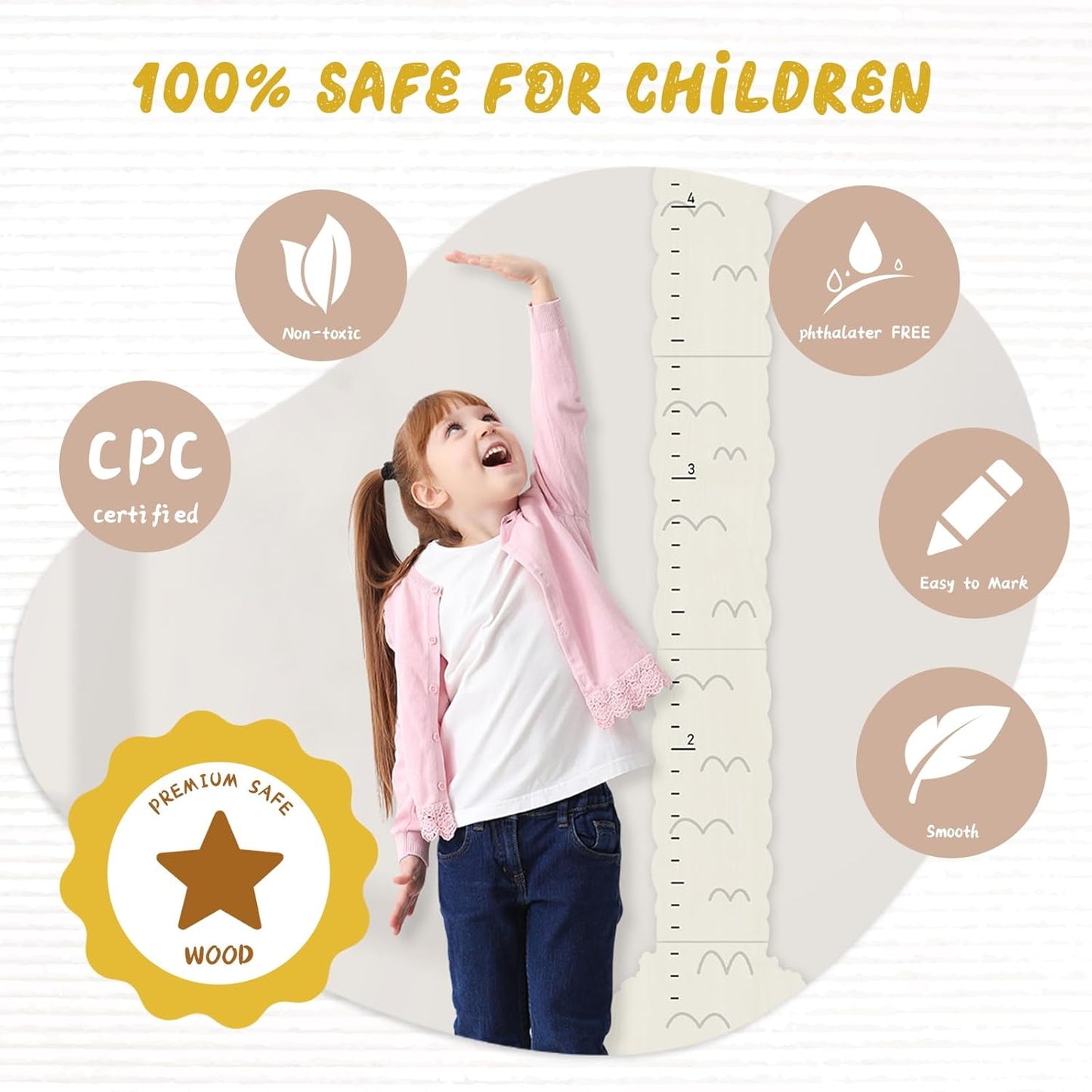 Personalized Name Height Chart for Wall, Alpaca Wood Growth Chart, Height Measurement for Wall Girls Boys Teen Room Wall Decor 63" x 15.7"