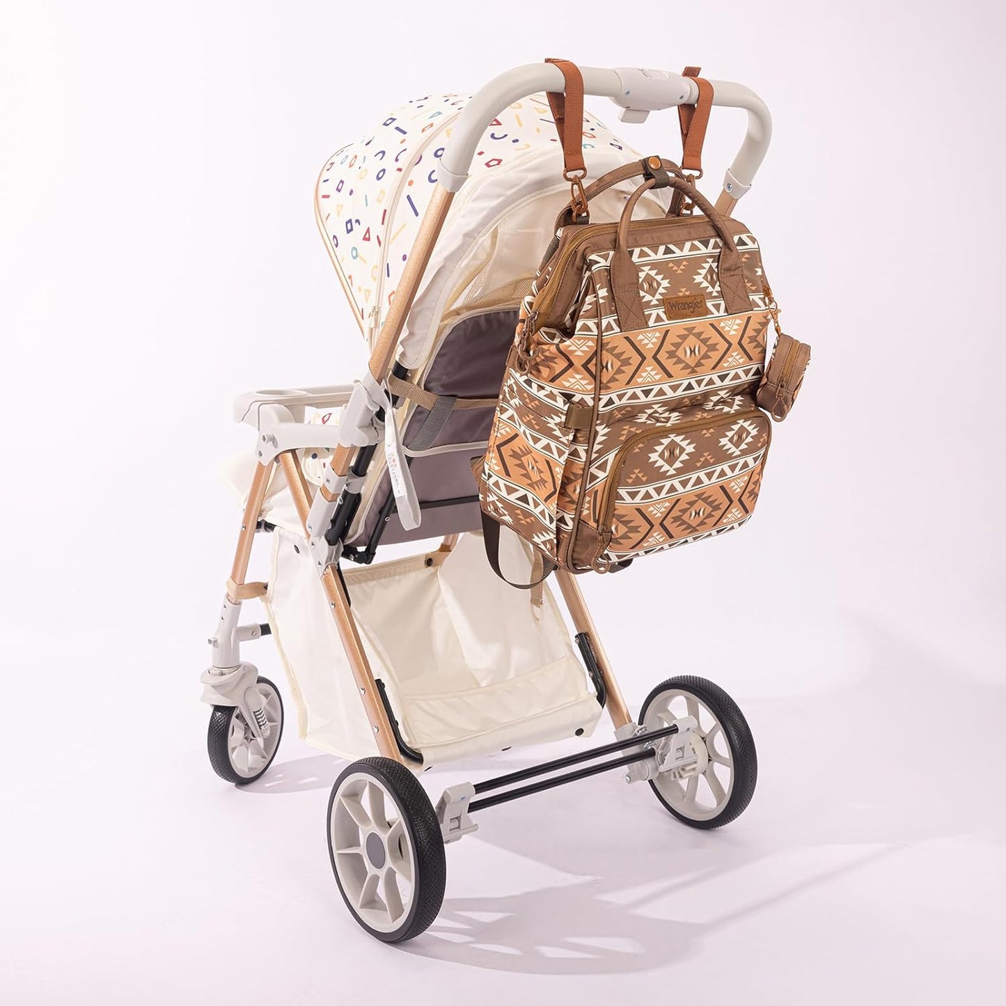 Wrangler Aztec Backpack Multifunction Baby Travel Bag with Changing Pad, Stroller Straps and Pacifier Case WG2204-91103BR