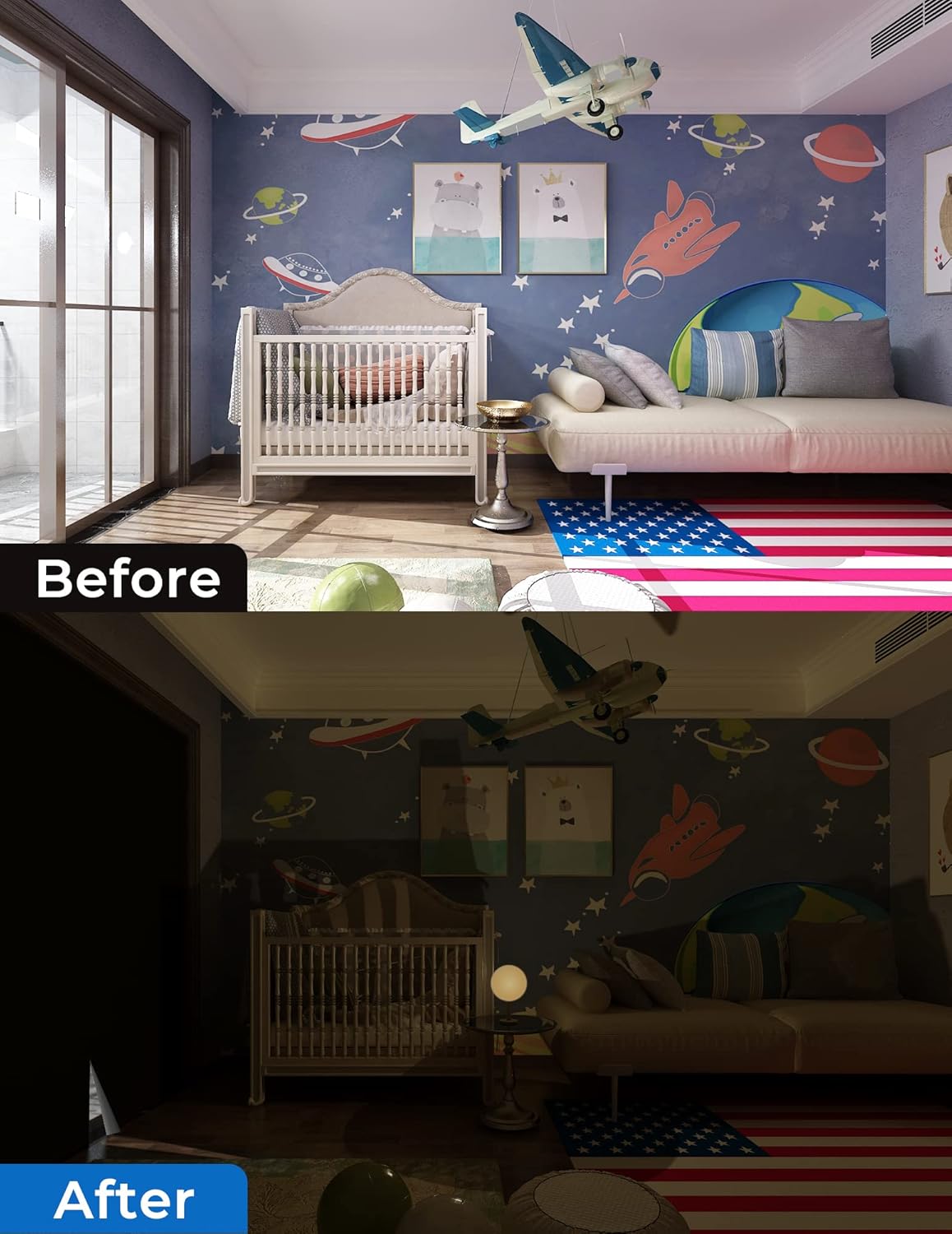 Sumobaby Blackout Curtains for Bedroom Portable 24"x54",No Drill Blackout Shades with Upgraded Hook&Loop Tapes,100% Black Out Window Cover,Thermal Insulated Blinds for Bedroom,Nursery(1 Panel,Black)