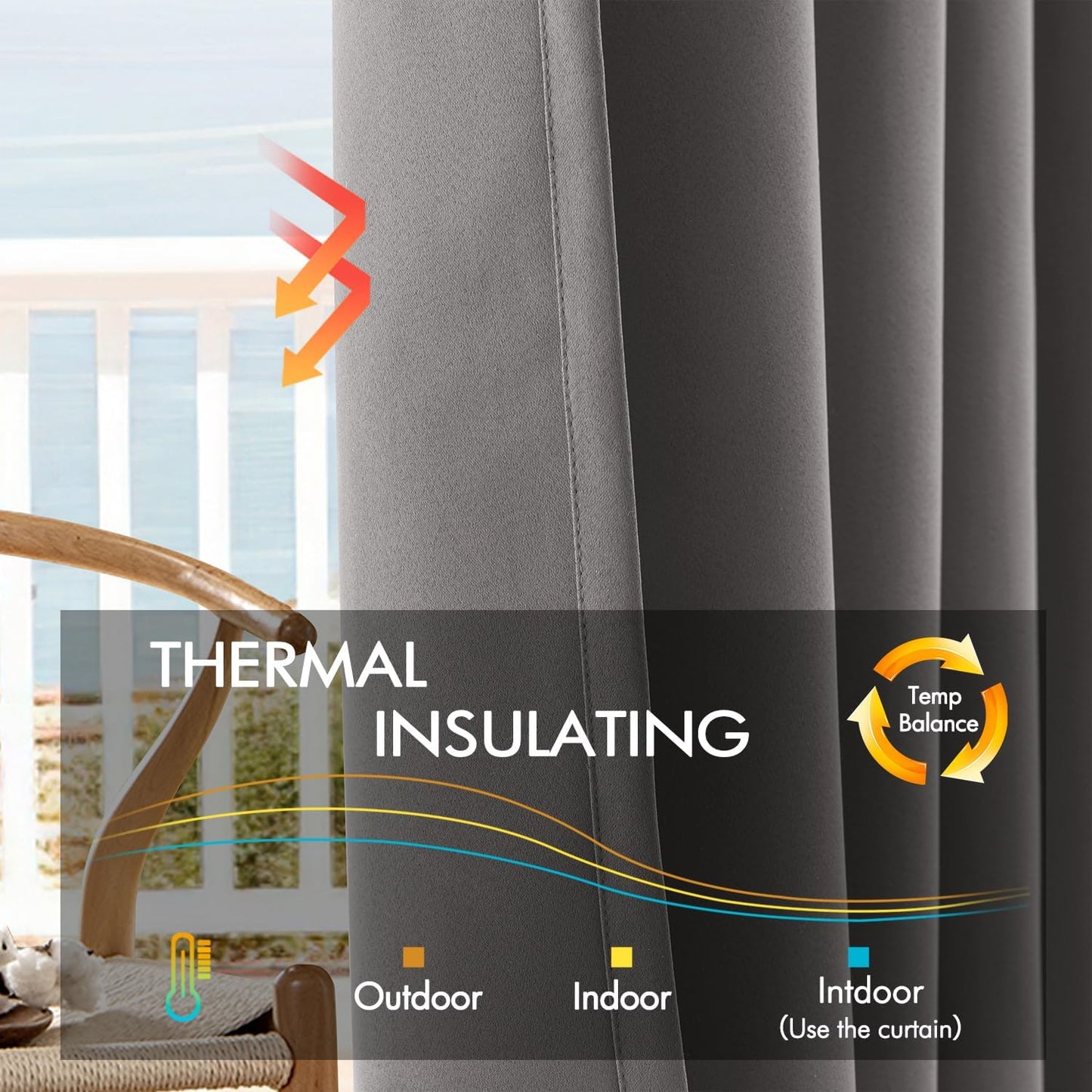 ANRODUO Back Tab Blackout Curtains for Bedroom Living Room, Rod Pocket Pinch Pleated Thermal Insulated Room Darkening Curtains 90 Inches Long 2 Panels, Grey, 42 x 90 Inch