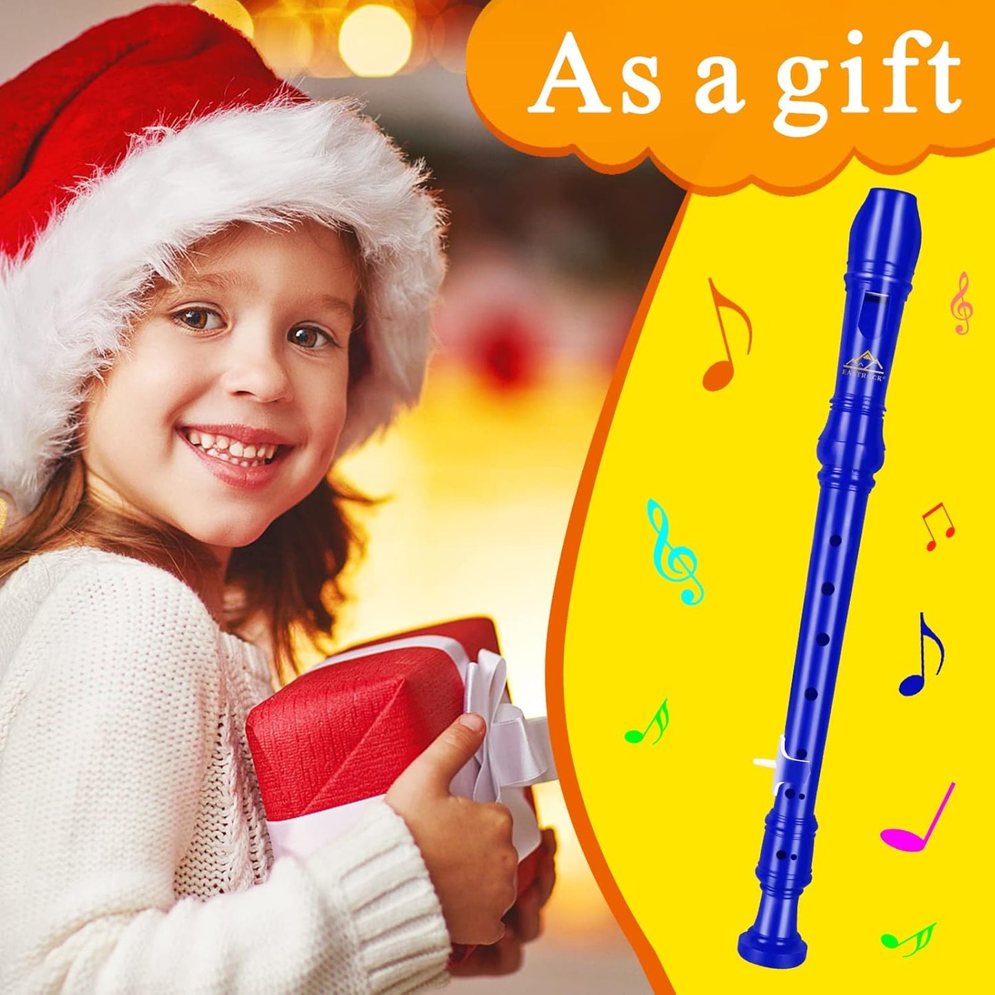 Eastrock Recorder Instrument German Style Soprano Recorder White 3 Pieces for Beginners and professions with Cleaning Rod, Fingering Chart, Packing Bag, Thumb Rest