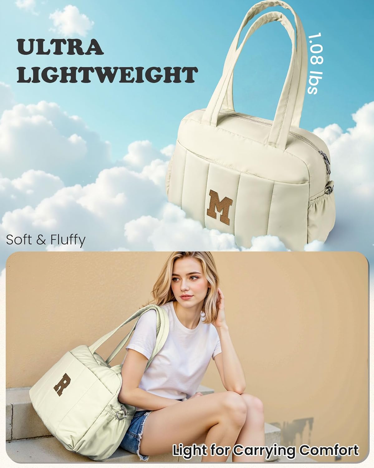 Duffle Bag for Travel Women, Travel Bags，Gifts for Girls-Initial Overnight Bag with Wet Pocket，Lightweight Weekender Bags Personalized Gym Tote with Makeup Pouch