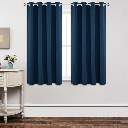 Joydeco Blackout Curtains 63 Inch Length 2 Panels Set, Thermal Insulated Long Curtains& Drapes 2 Burg, Room Darkening Grommet Drapes for Living Room Bedroom Window (W52 x L63 Inch, Navy Blue)