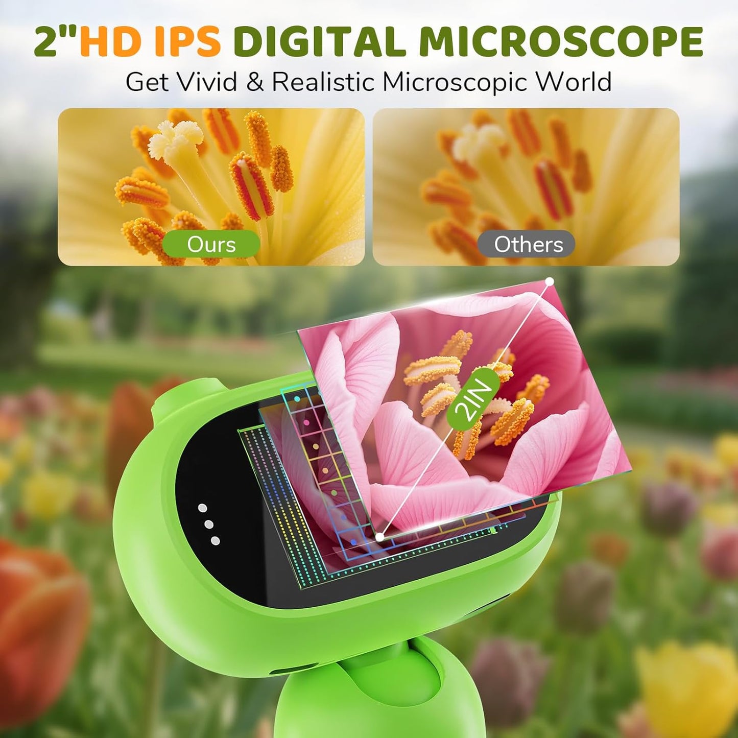 Microscope for Kids, Aurosports Kids Microscope Handheld, 1000X Pocket Miniscope Portable with Photo & Video - 2 Inch HD IPS Screen 32GB Digital Microscopes for Boys Girls Gifts