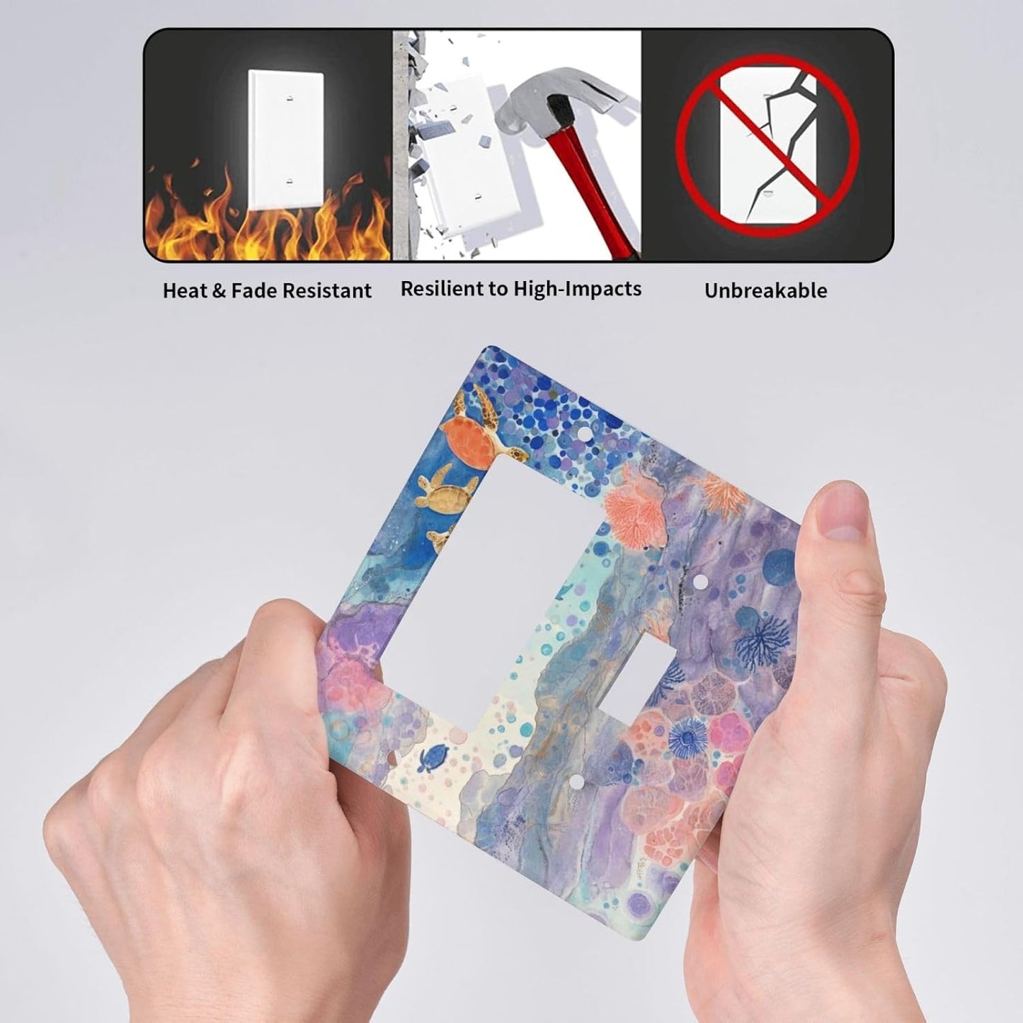 Turtle Coral Fish Watercolor Colorful Underwater World Outlet Covers 1 Toggle 1 Rocker Combination Decorative Wall Plate Electrical Switch Plates Light Switch Cover Plate for Kids Room Home Decor