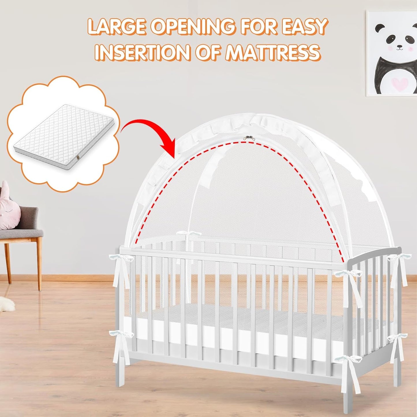 Crib Tent to Keep Baby from Climbing Out - Crib Net to Keep Baby in - Pop Up Breathable Cribs Cover - Canopy with Upgrade Strong Mesh and Durable Zipper (White, Lager)