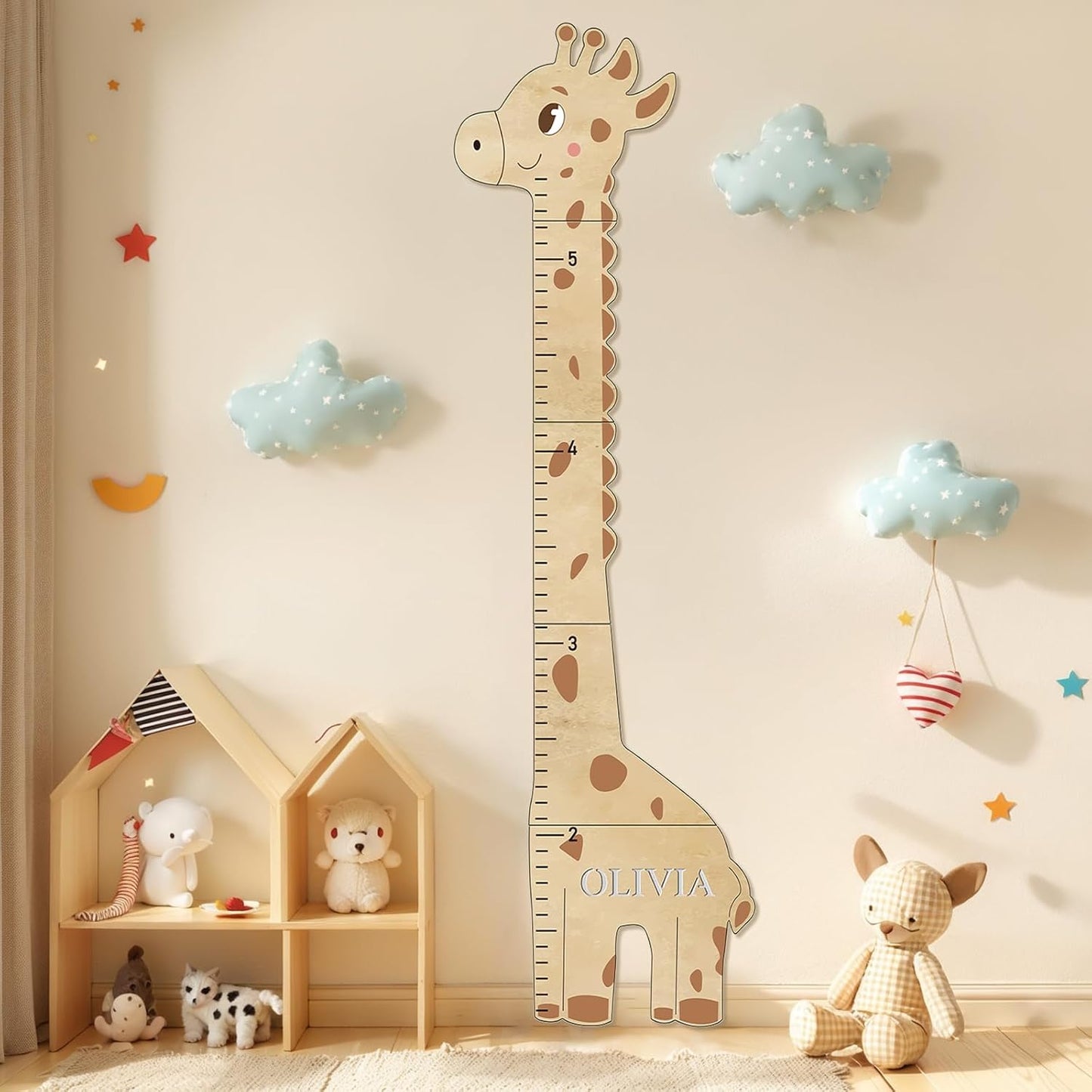 Personalized Name Children's Height Measurement Chart for Wall – Giraffe Kids Growth Chart Ruler, Nursery & Playroom Wall Decor 62.8" x 20.1"