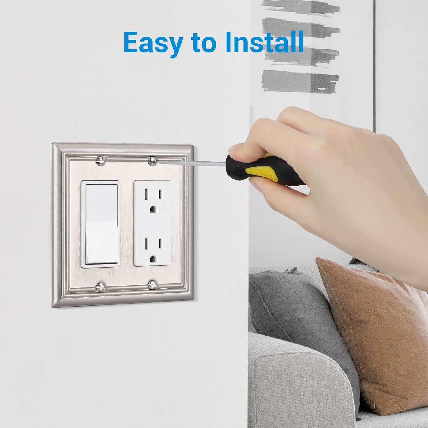 DEWENWILS Double Decorator Wall Plates, Brushed Nickel Outlet Covers, Metal Face Plates for Electrical Outlets, GFCI, Dimmer Switch, 2-Pack