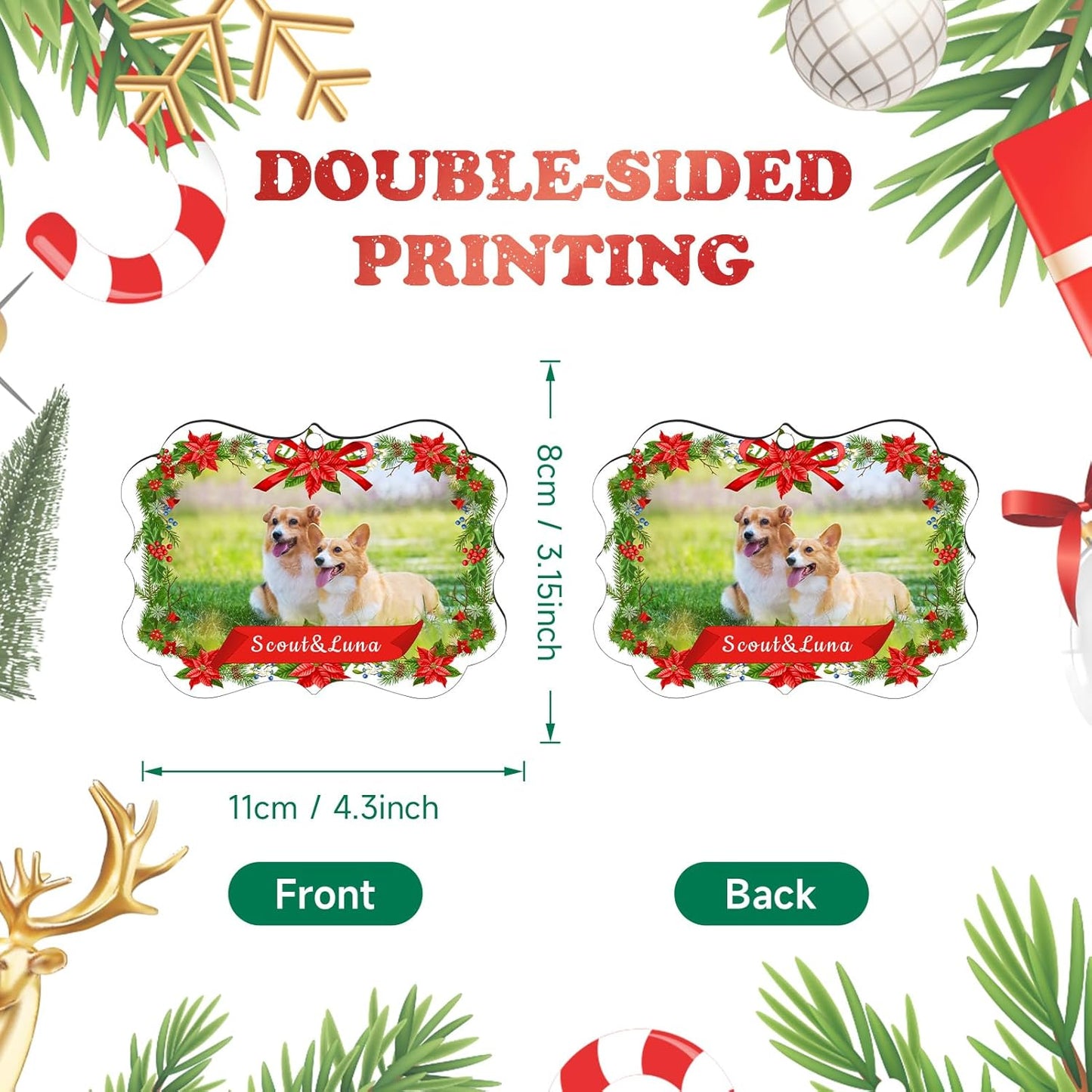 Personalized Photo Ornaments for Christmas Tree, Custom Cat Name Ornament, 2025 Puppy 1st Xmas Gifts, Holiday Decor Christmas Tree Decoration, Pet Lovers Dog Cat Gift