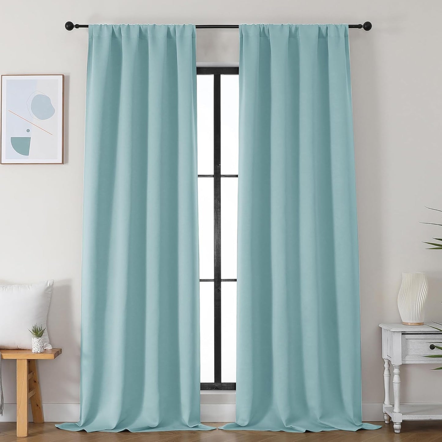 Simplebrand Ava Aqua Blackout Curtains for Bedroom 96 Inches Long 2 Panels, Solid Thermal Insulated, Energy Saving Nursery Window Treatment Curtains Blackout Drapes, W40 x L96 Inch, Aqua
