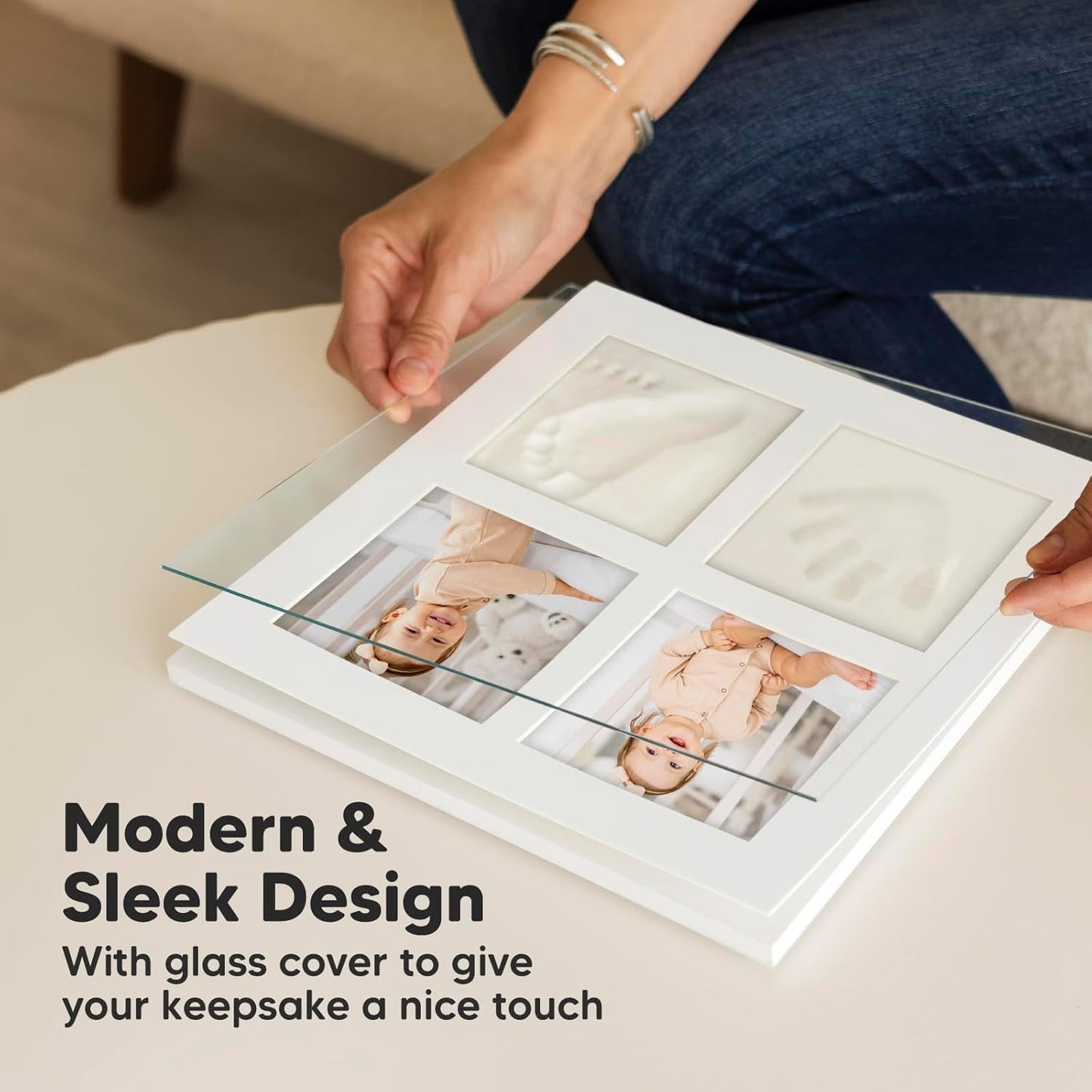 Baby Hand and Footprint Kit - Baby Footprint Kit, Clay Handprint Keepsake Frame, Nursery Picture Frame For Newborns, Personalized New Mom Gifts for Showers & Registry (Alpine White)