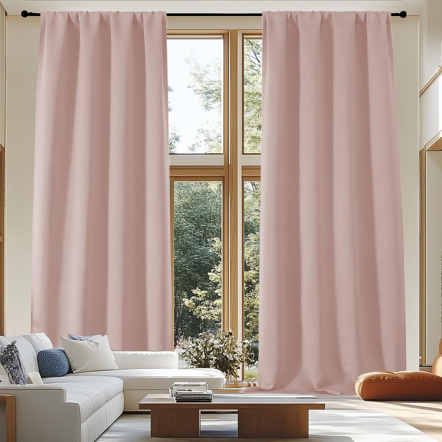 Simplebrand Blackout Extra 10ft Curtains for Patio 120 Inches Long 2 Panels Set, Solid Thermal Insulated Energy Saving Rod Pocket Window Treatment Curtains Blackout Drapes, 50" Wx120 L, Blush