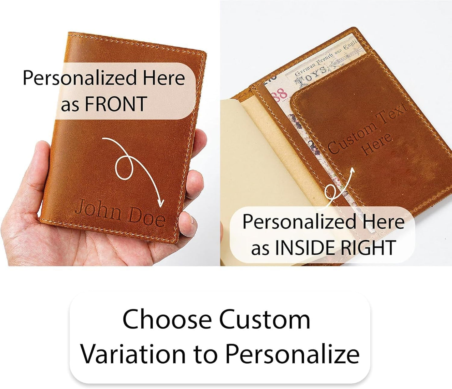 HIFA Personalized Leather Passport Holder, Handmade Passport Cover with Card and Ticket Slot - Genuine Leather, Elegant Design, Easy Access - Passport Case, Passport Wallet, Passport Holder