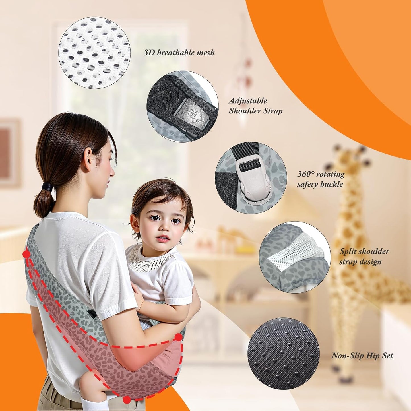 Baby Carrier Newborn to Toddler-Adjustable Baby Sling Carrier,Toddler Carrier for 25-60lbs,Comfortable Baby Sling for Hands-Free Carrying (Ash-Blue Leopard Print)