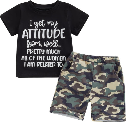 wdehow Toddler Kids Baby Boy Summer Clothes Sets 1T 2T 3T 4T 5T Letter Print Short Sleeve Tops Camouflage Shorts Outfits