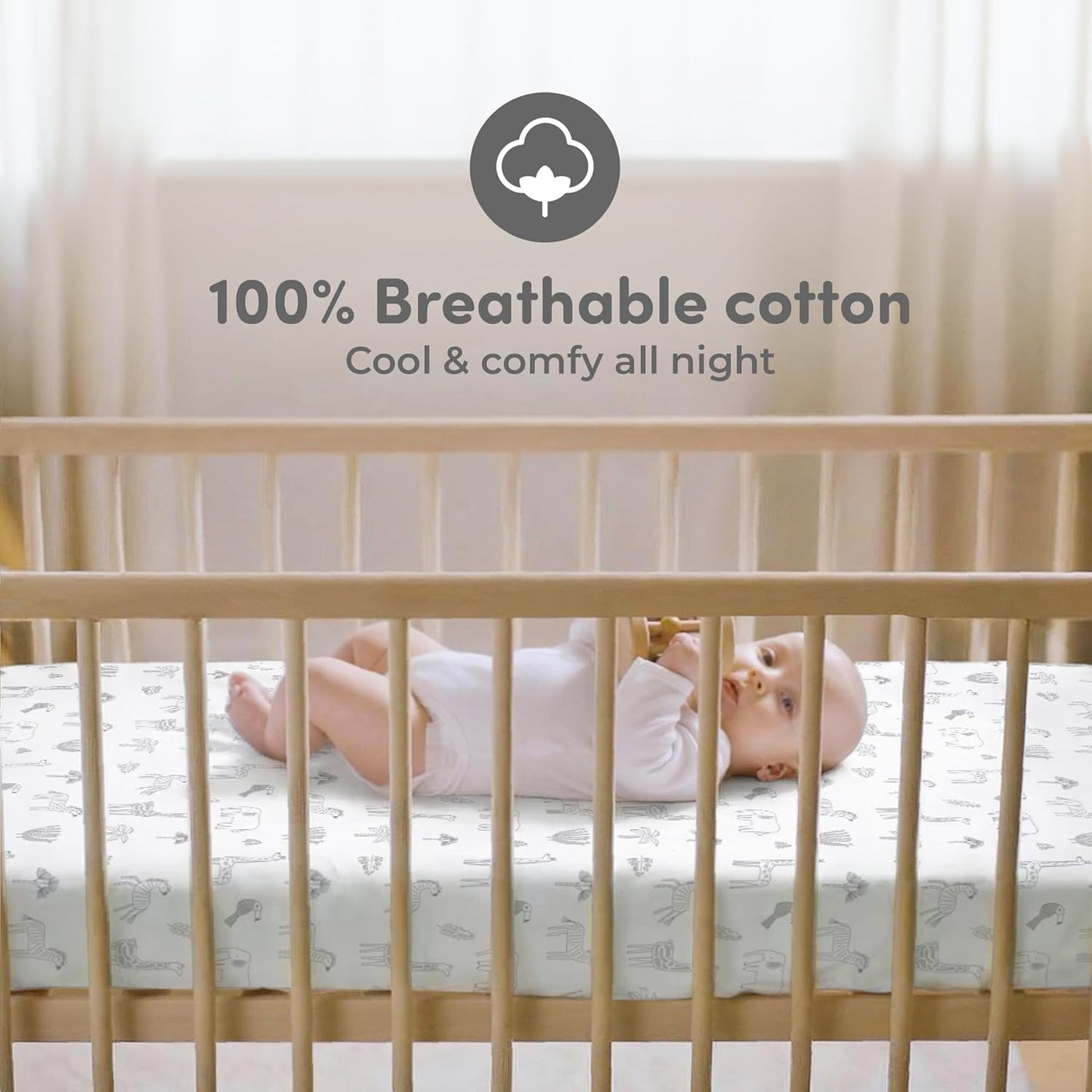 Sweety Fox 2-Pack Cotton Jersey Crib Sheets – Soft Fitted Sheets for Boys and Girls, Mini Crib Sheets, Toddler Bed Sheets (Savanna)